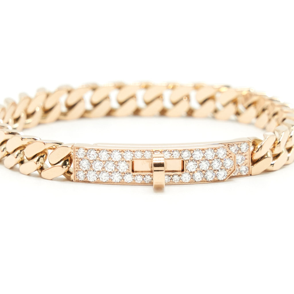 HERMES KELLY GOURMETTE BRACELET IN ROSE GOLD WITH DIAMONDS
