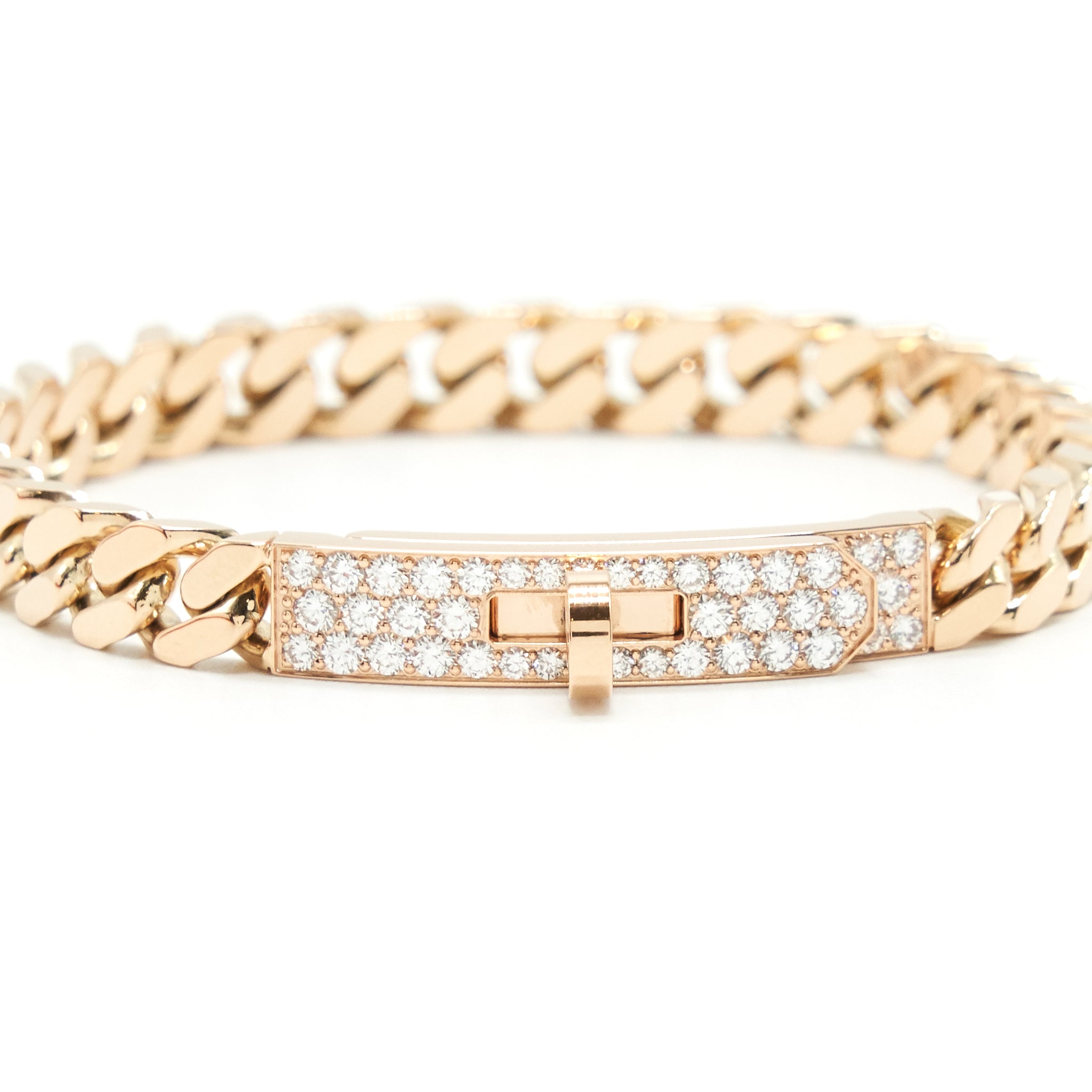 HERMES KELLY GOURMETTE BRACELET IN ROSE GOLD WITH DIAMONDS