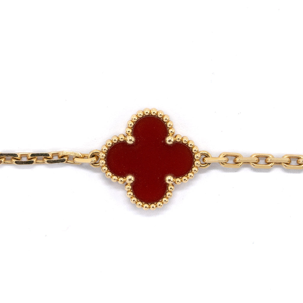 VAN CLEEF AND ARPELS VINTAGE ALHAMBRA BRACELET 5 MOTIFS 18K YELLOW GOLD, CARNELIAN