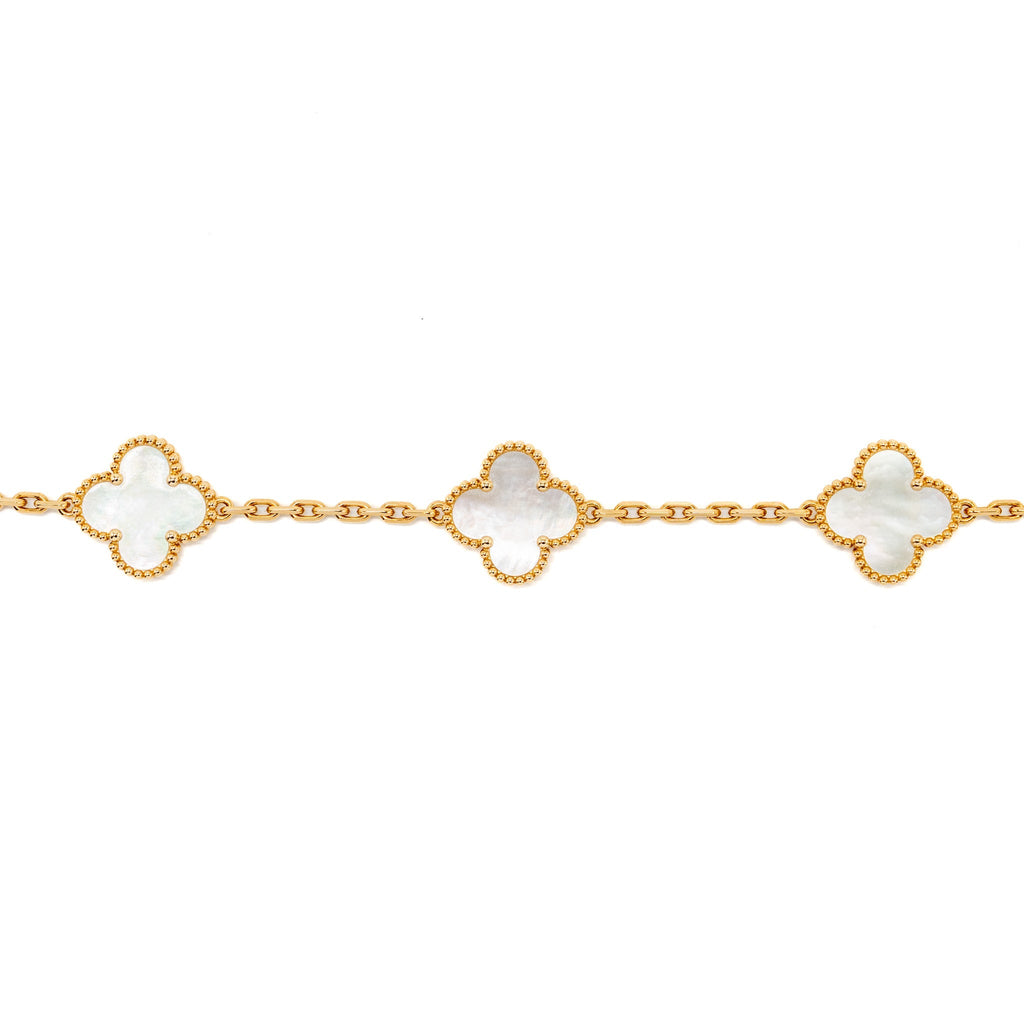 VAN CLEEF AND ARPELS VINTAGE ALHAMBRA BRACELET 5 MOTIFS 18K YELLOW GOLD / MOTHER OF PEARL