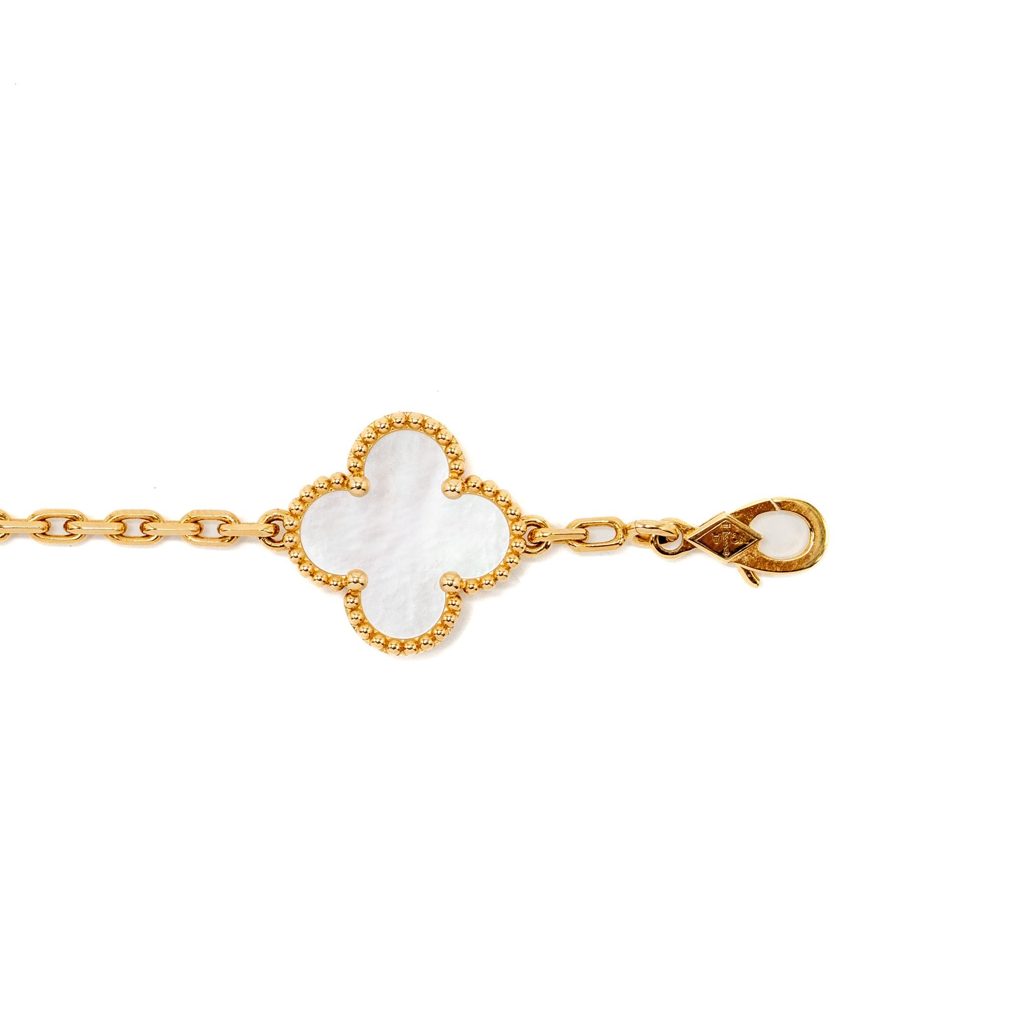 VAN CLEEF AND ARPELS VINTAGE ALHAMBRA BRACELET 5 MOTIFS 18K YELLOW GOLD / MOTHER OF PEARL