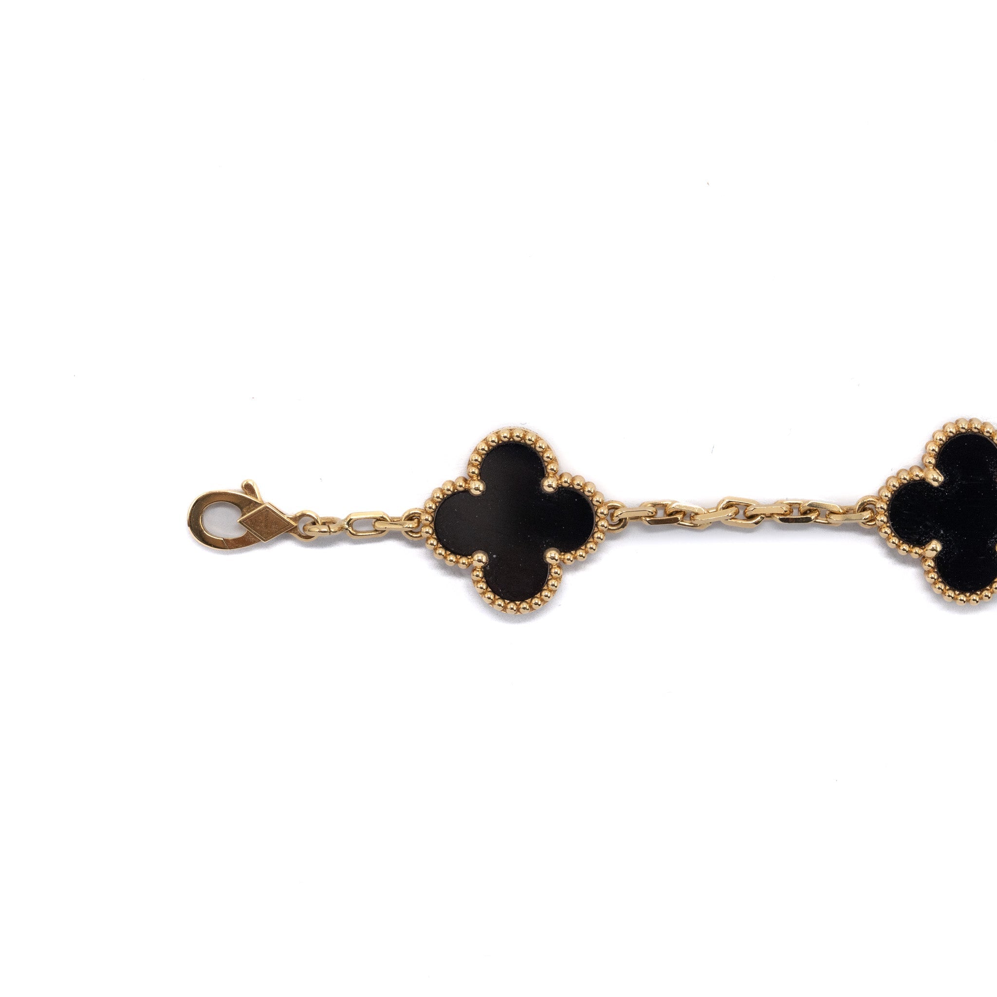 VAN CLEEF AND ARPELS VINTAGE ALHAMBRA BRACELET 5 MOTIFS 18K YELLOW GOLD, ONYX