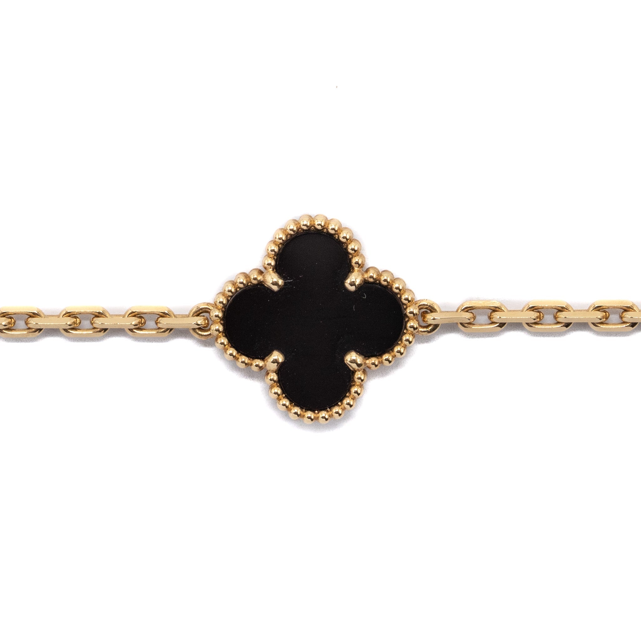 VAN CLEEF AND ARPELS VINTAGE ALHAMBRA BRACELET 5 MOTIFS 18K YELLOW GOLD, ONYX