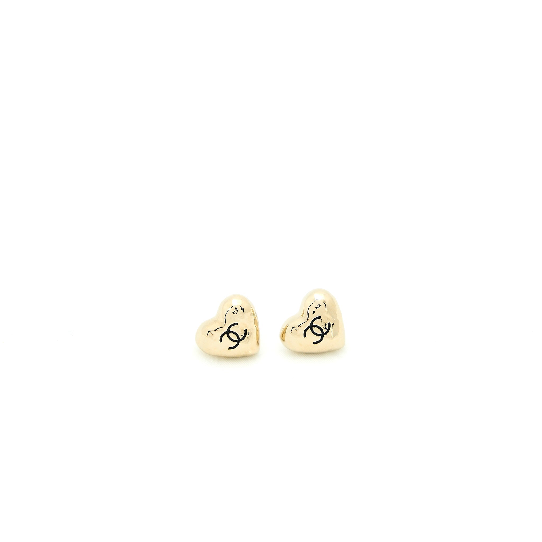 CHANEL SMALL HEART LOGO EARRINGS LIGHT GOLD TONE