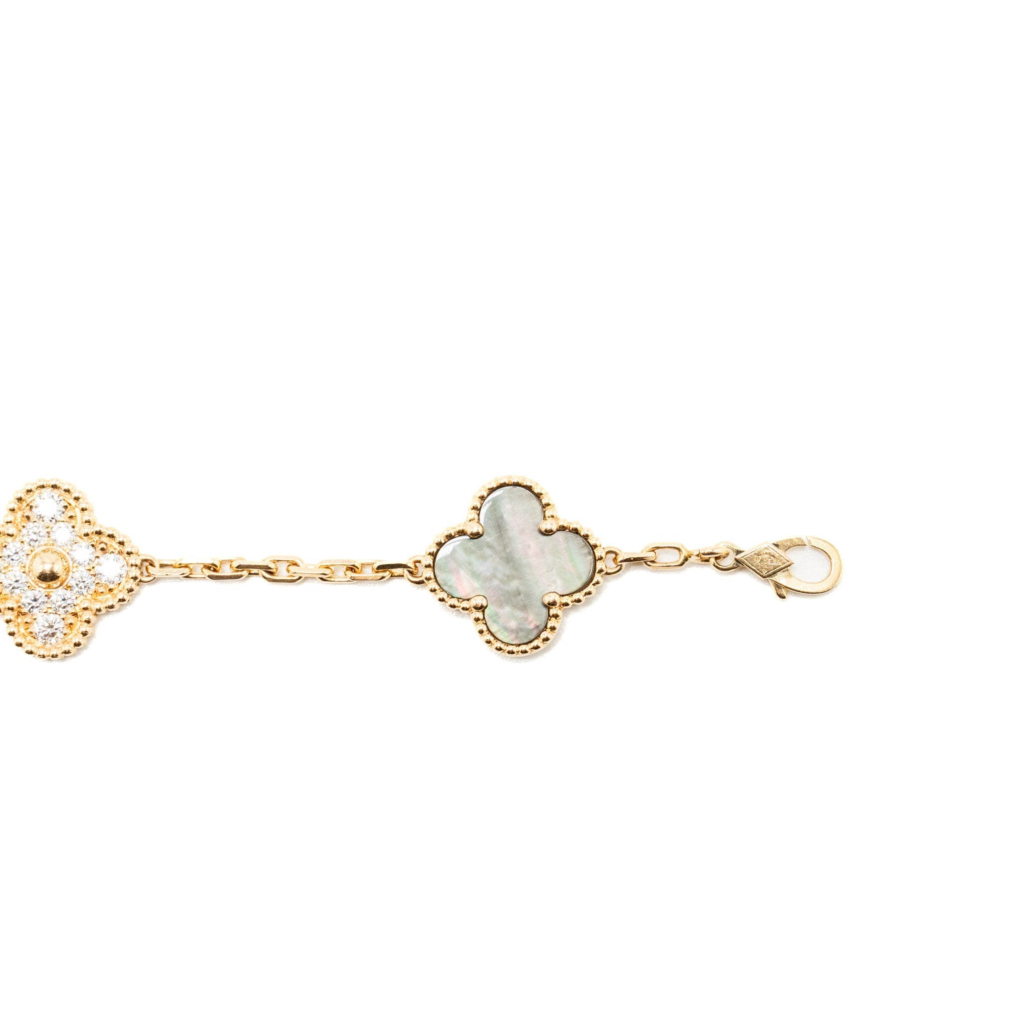 VAN CLEEF & ARPELS VINTAGE ALHAMBRA BRACELET, 5 MOTIFS GREY MOTHER OF PEARL / ROSE GOLD/ DIAMONDS