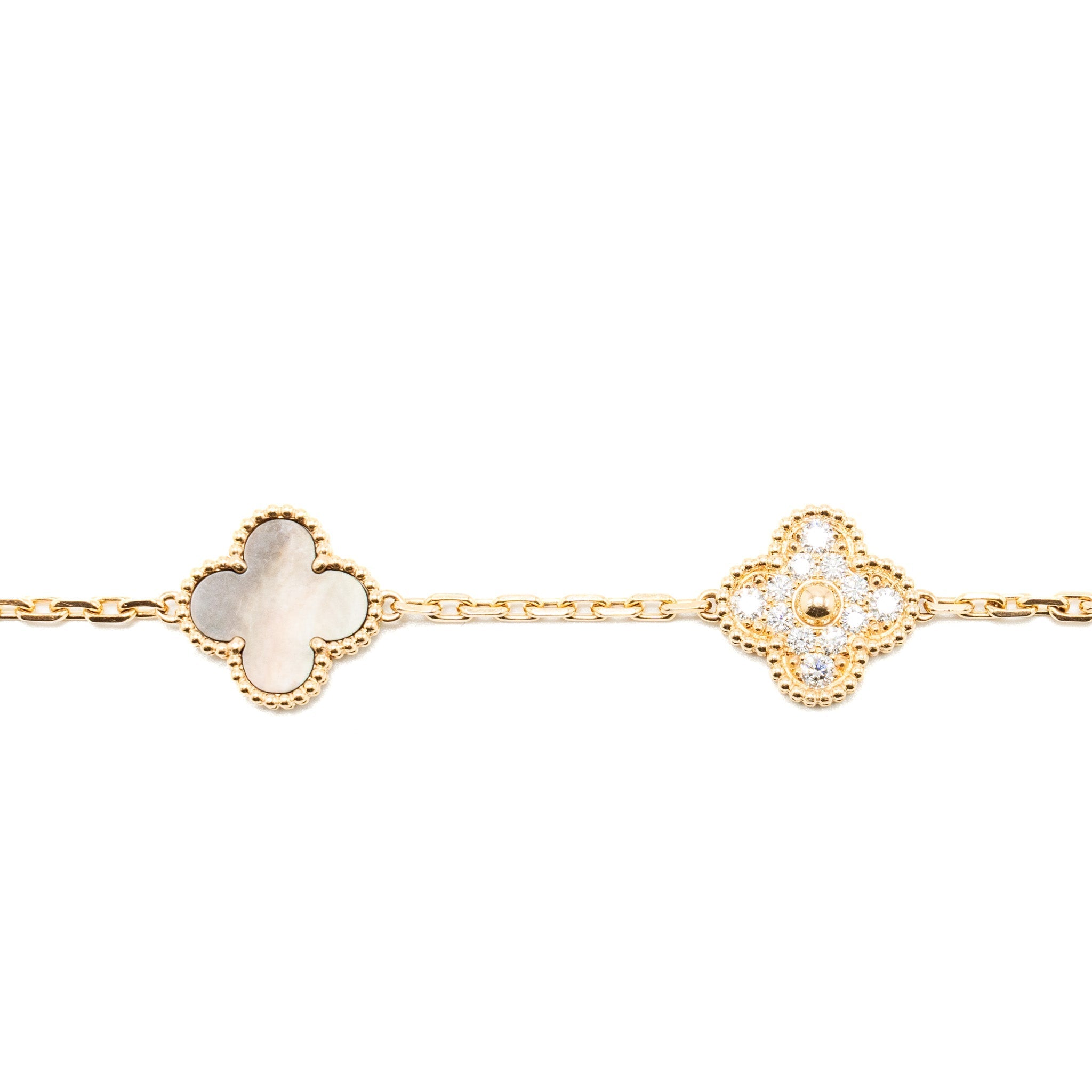 VAN CLEEF & ARPELS VINTAGE ALHAMBRA BRACELET, 5 MOTIFS GREY MOTHER OF PEARL / ROSE GOLD/ DIAMONDS