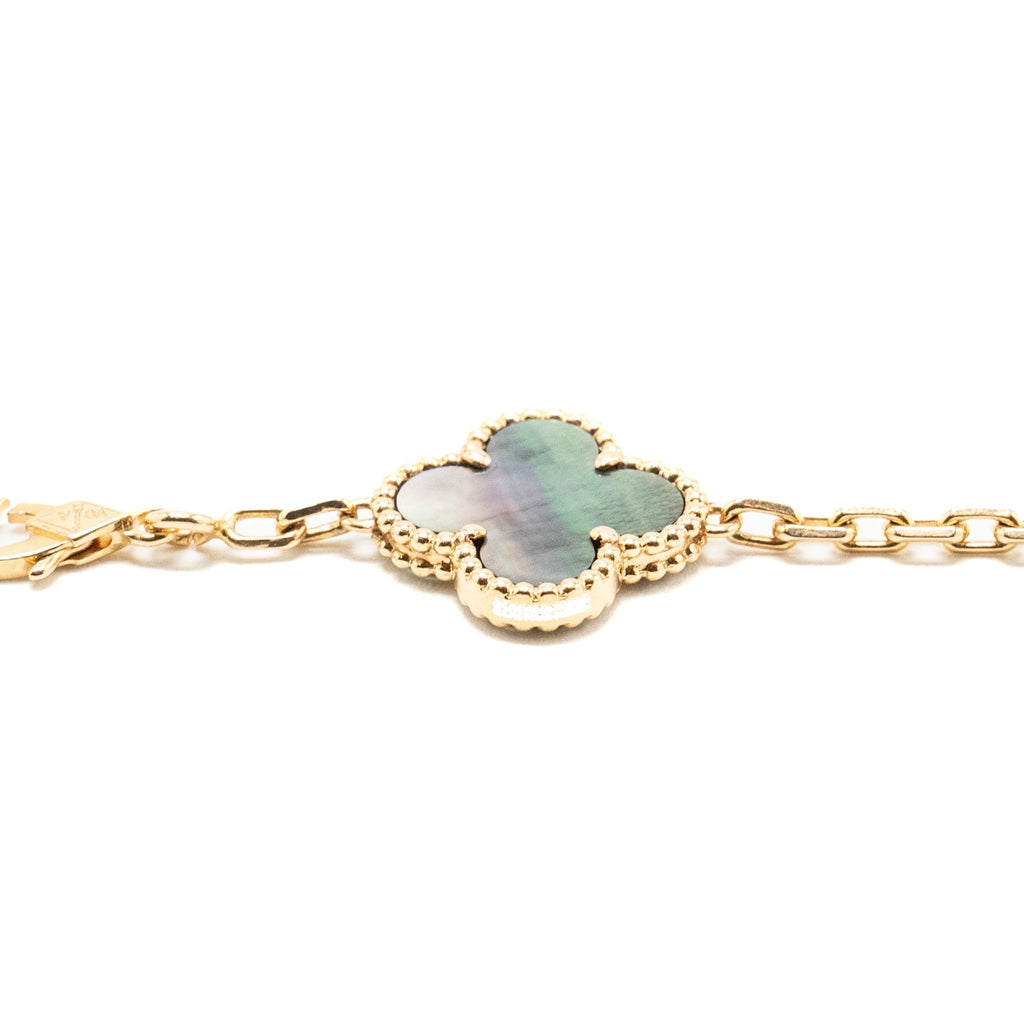 VAN CLEEF & ARPELS VINTAGE ALHAMBRA BRACELET, 5 MOTIFS GREY MOTHER OF PEARL / ROSE GOLD/ DIAMONDS