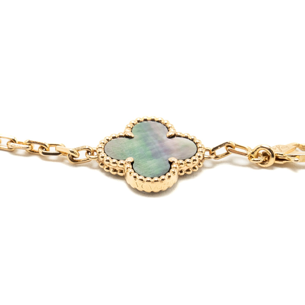 VAN CLEEF & ARPELS VINTAGE ALHAMBRA BRACELET, 5 MOTIFS GREY MOTHER OF PEARL / ROSE GOLD/ DIAMONDS