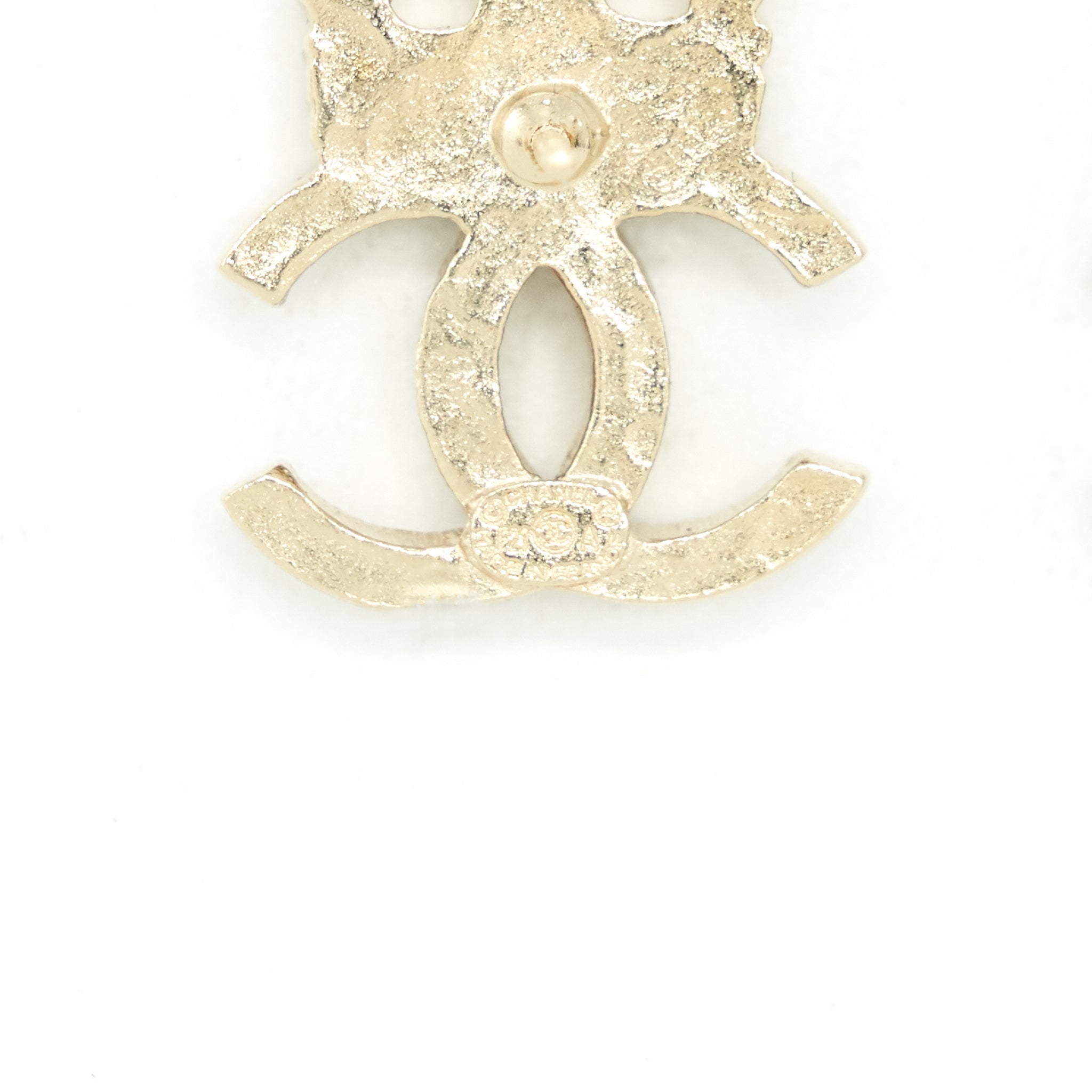 CHANEL CROWN CC LOGO EARRINGS GOLD TONE