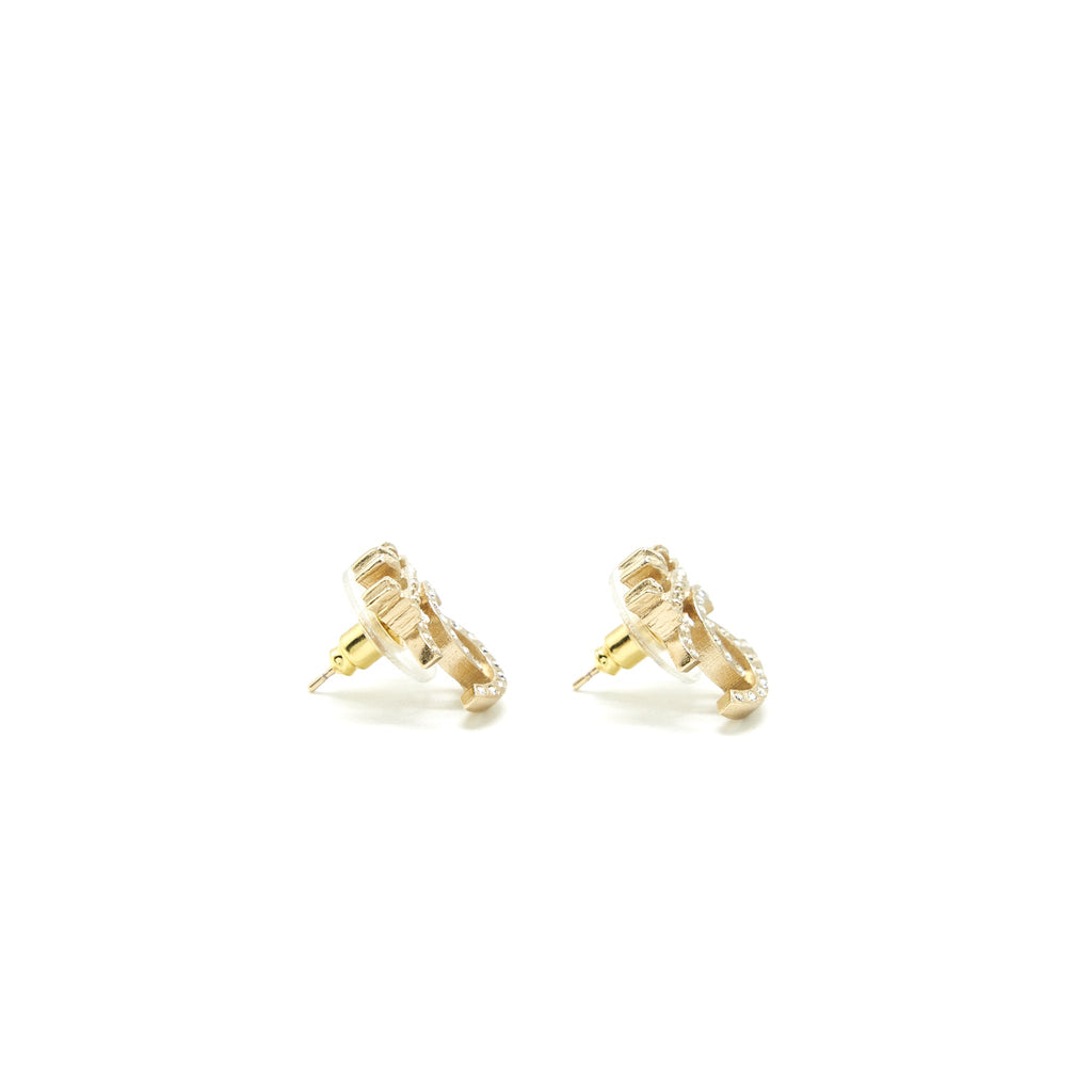 CHANEL CROWN CC LOGO EARRINGS GOLD TONE