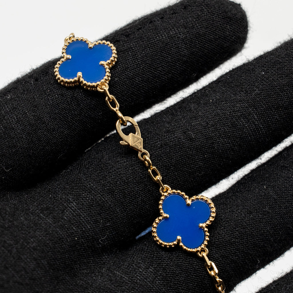 VAN CLEEF & ARPELS VINTAGE ALHAMBRA BRACELET 5 MOTIFS 18K YELLOW GOLD, AGATE