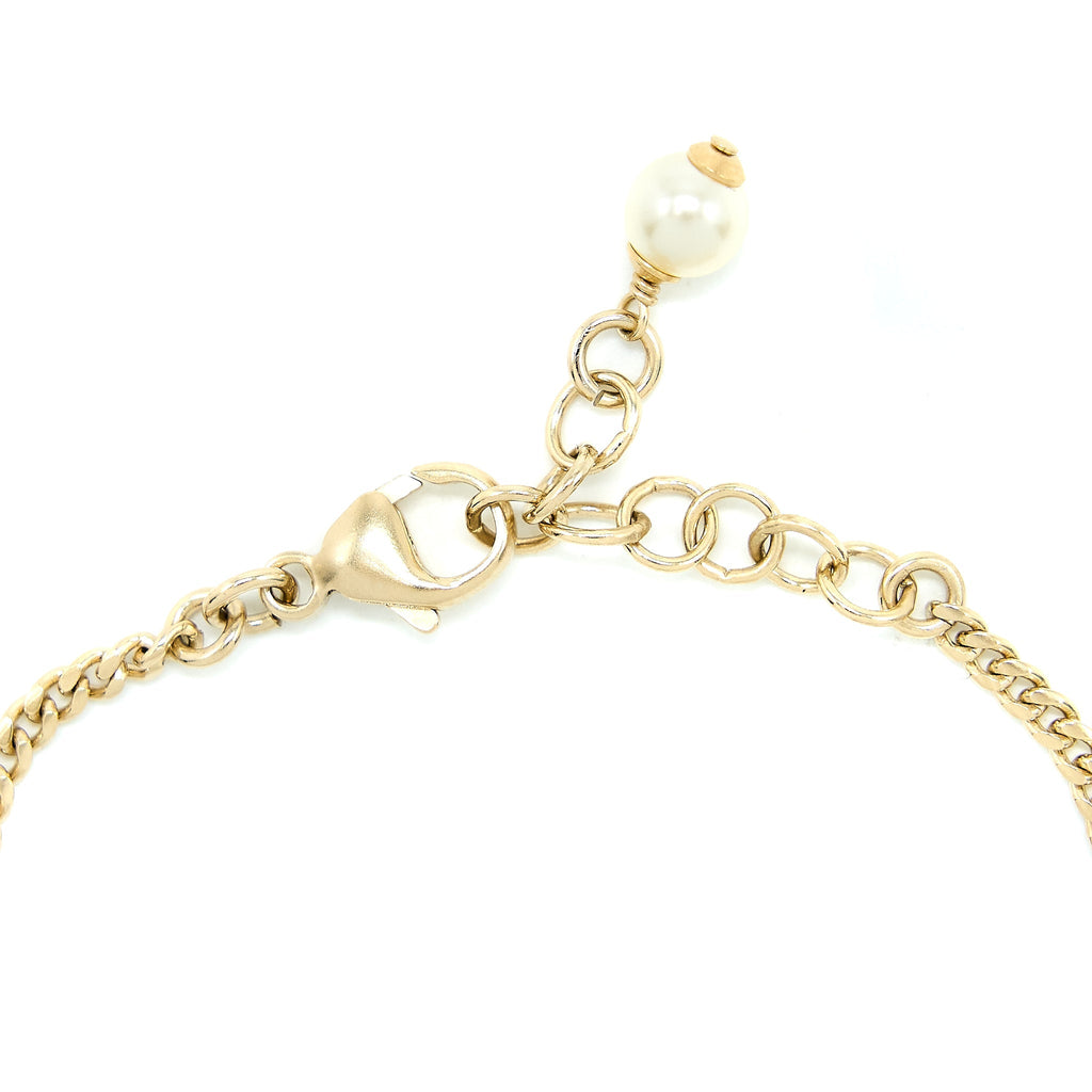 CHANEL HEART PEARL BRACELET WITH CC LOGO CRYSTAL LIGHT GOLD TONE