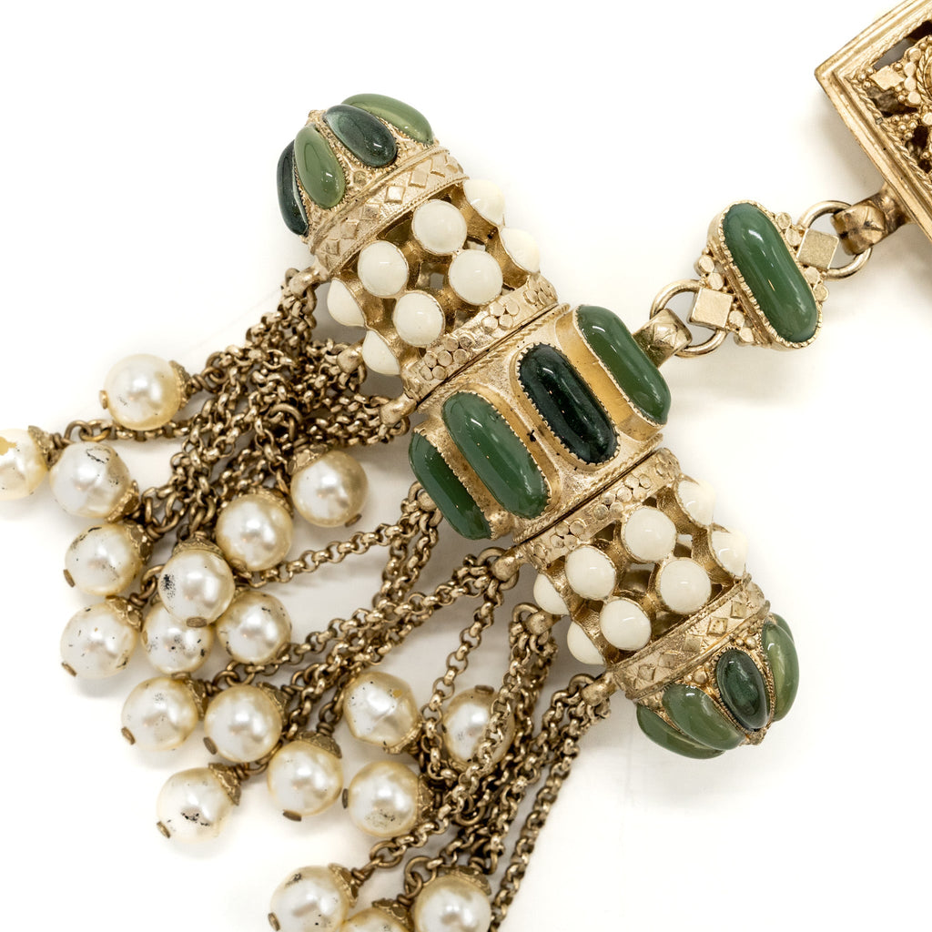 CHANEL CC LOGO/PEARL DROP NECKLACE 2015 LIMITED EDITION MULTICOLOUR LIGHT GOLD TONE