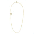 CHANEL CC LOGO LONG NECKLACE PEARL BRUSHED LIGHT GOLD TONE
