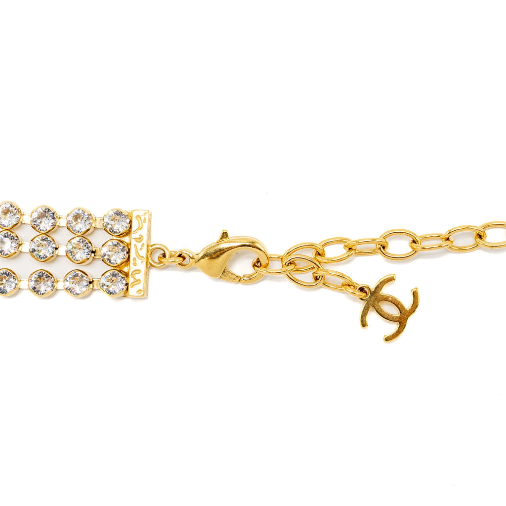 CHANEL CC LOGO AND CRYSTAL CHOCKER GOLD TONE