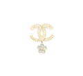 CHANEL CC LOGO BROOCH CAMELLIA DROP BRUSHED GHW
