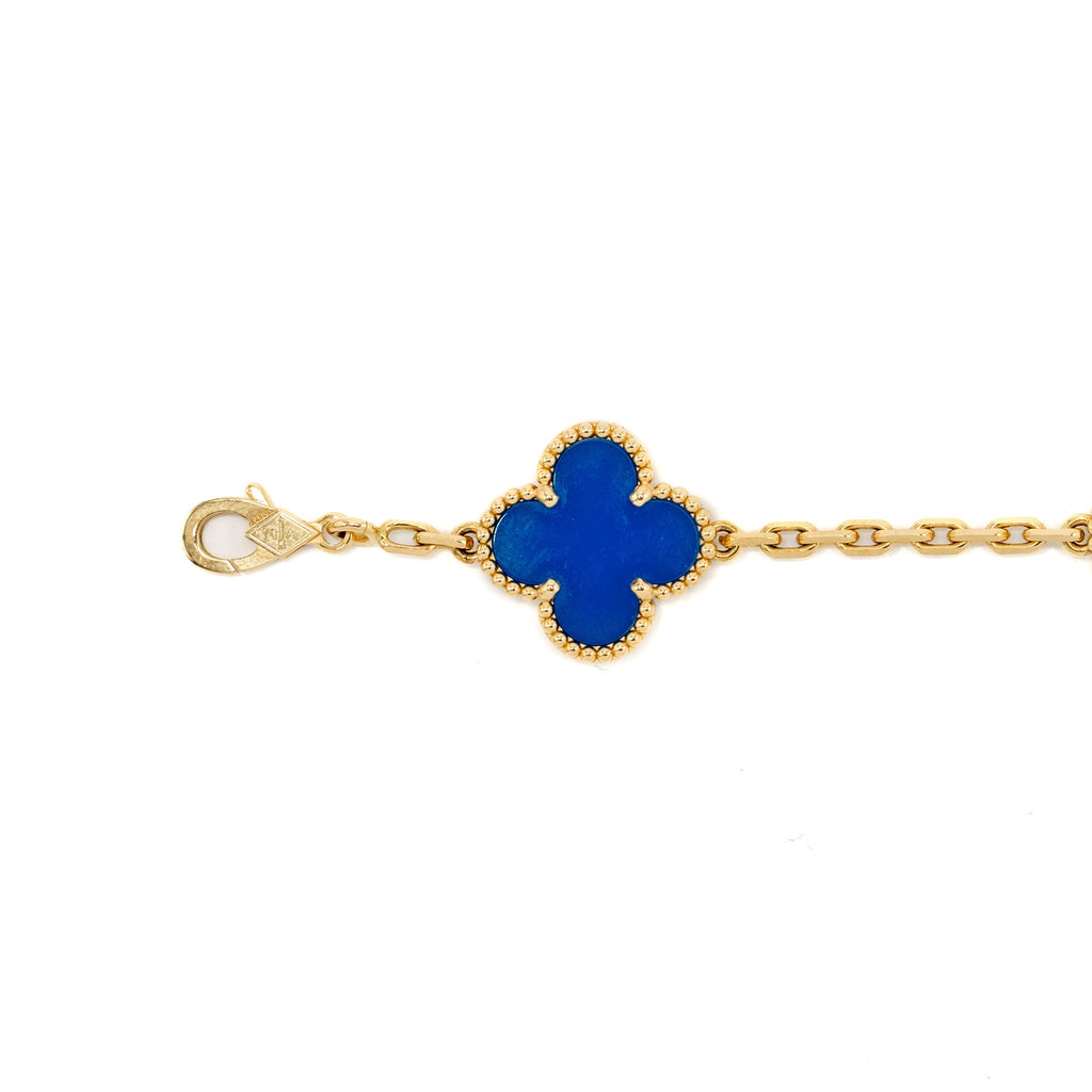 VAN CLEEF AND ARPELS VINTAGE ALHAMBRA BRACELET 5 MOTIF 18K YELLOW GOLD, AGATE
