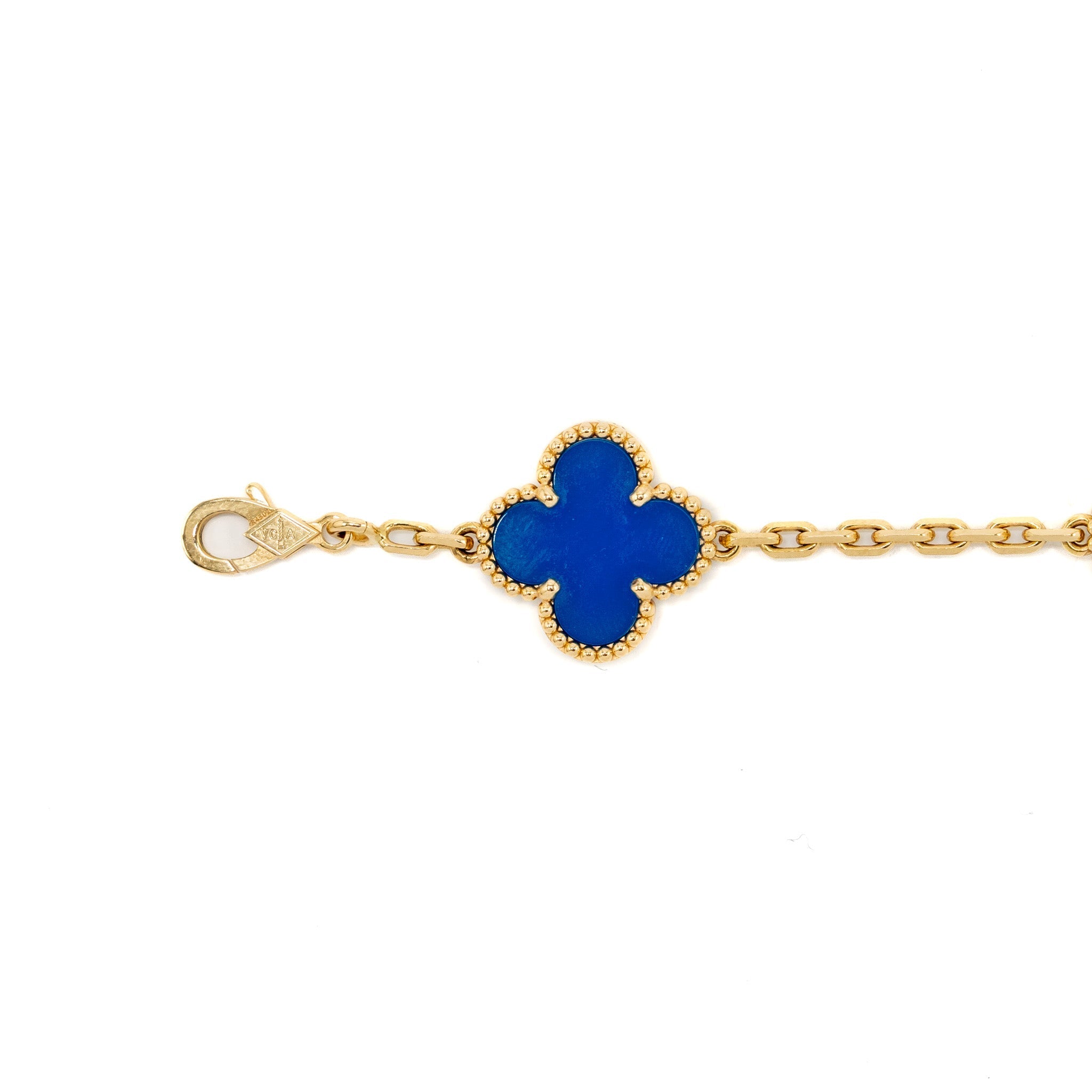 VAN CLEEF AND ARPELS VINTAGE ALHAMBRA BRACELET 5 MOTIF 18K YELLOW GOLD, AGATE