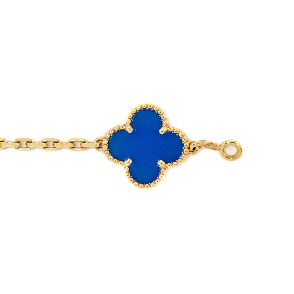 VAN CLEEF AND ARPELS VINTAGE ALHAMBRA BRACELET 5 MOTIF 18K YELLOW GOLD, AGATE