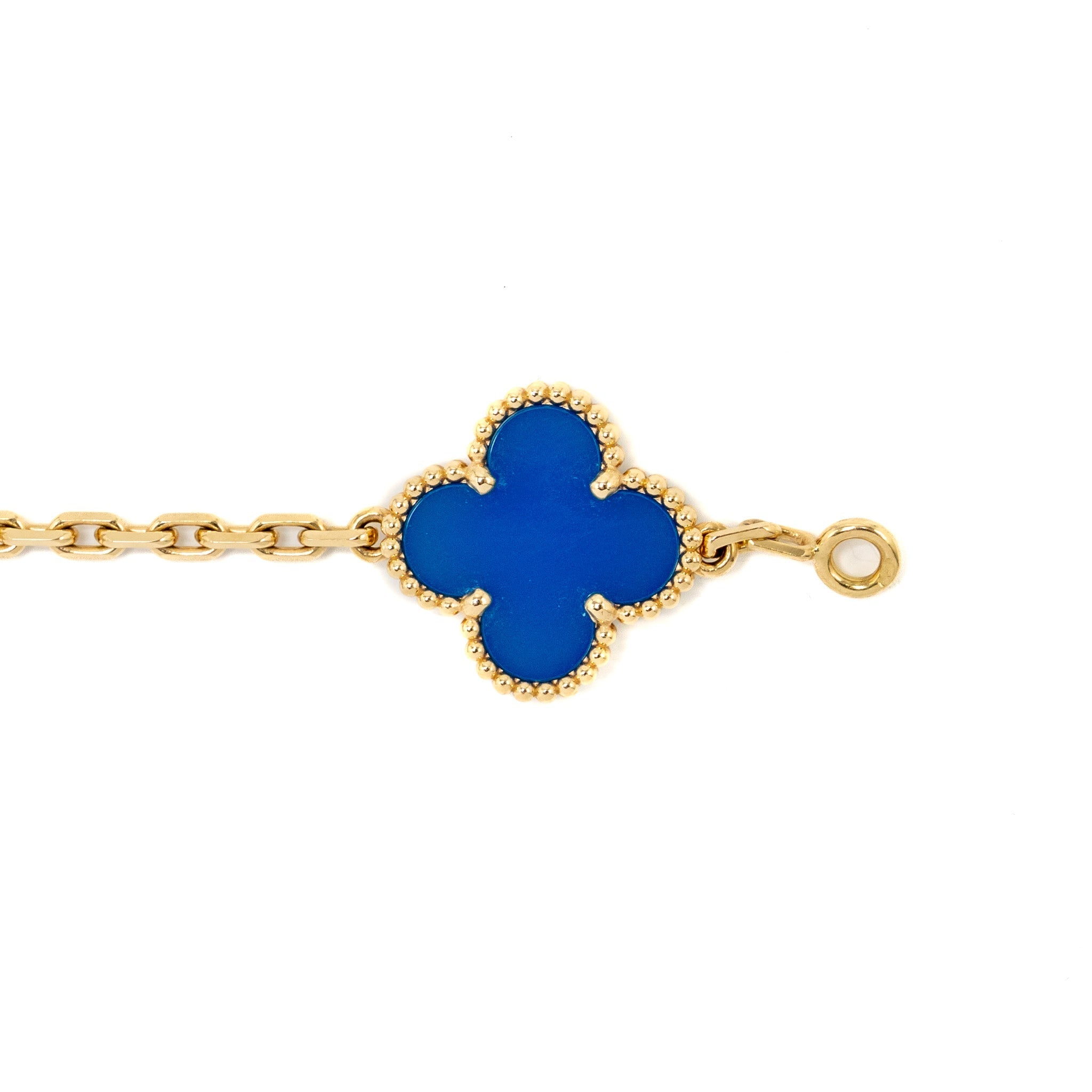 VAN CLEEF AND ARPELS VINTAGE ALHAMBRA BRACELET 5 MOTIF 18K YELLOW GOLD, AGATE