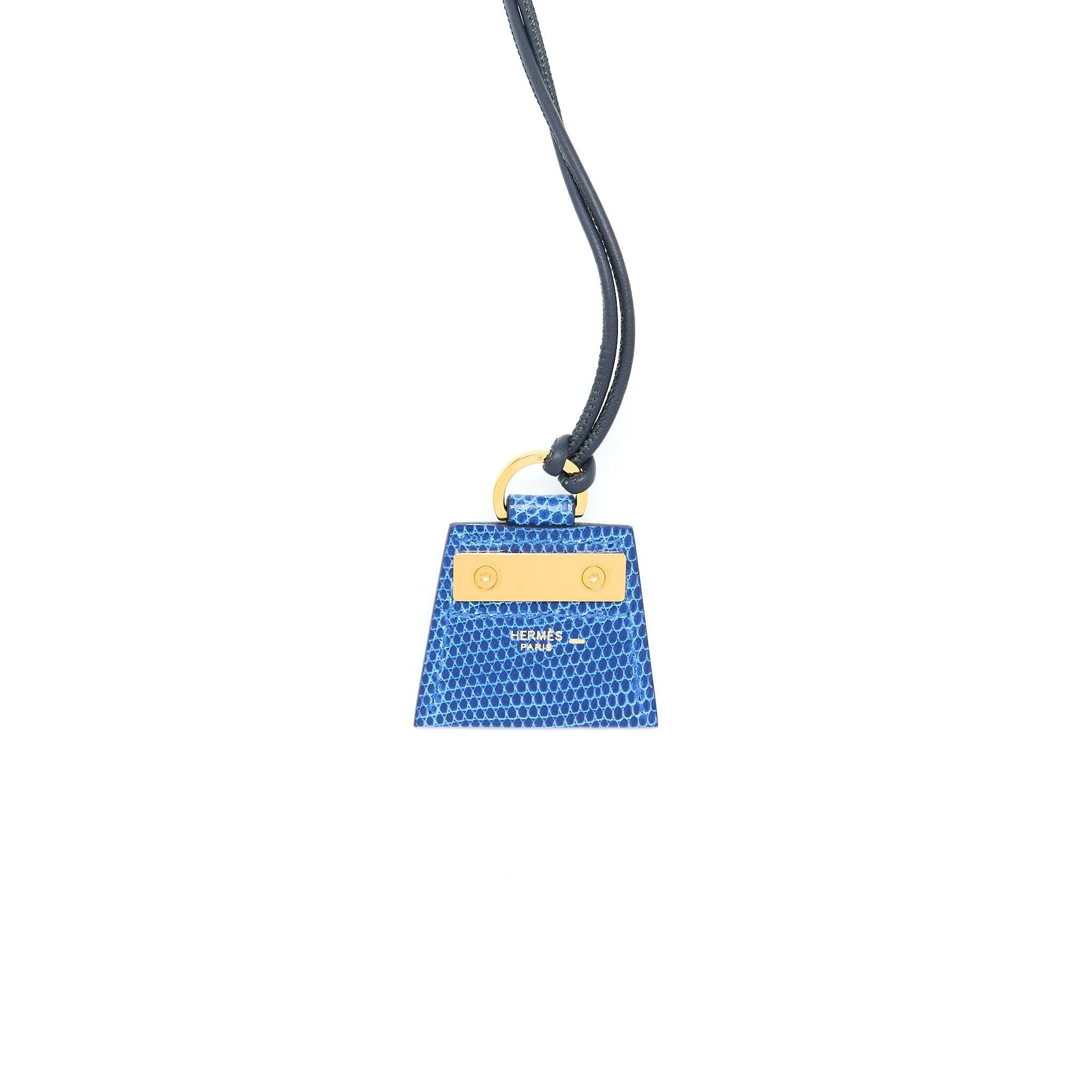 HERMES MONPETITKELLY PENDANT LIZARD BLUE SAPHIR GHW