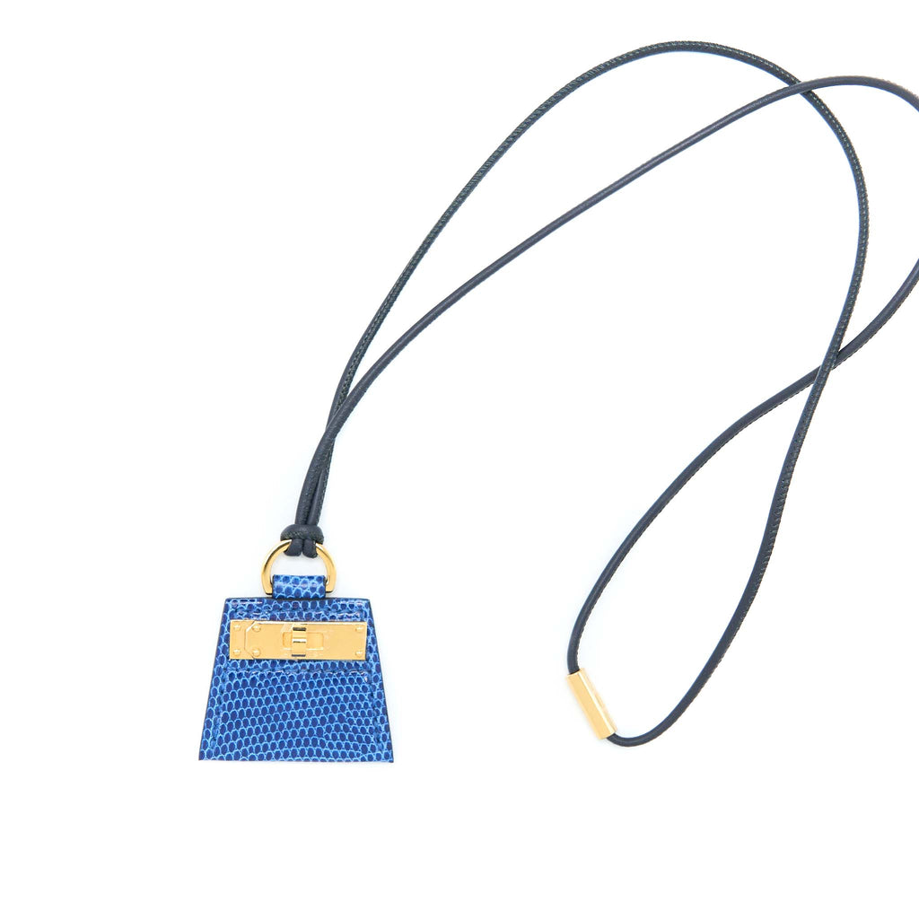 HERMES MONPETITKELLY PENDANT LIZARD BLUE SAPHIR GHW