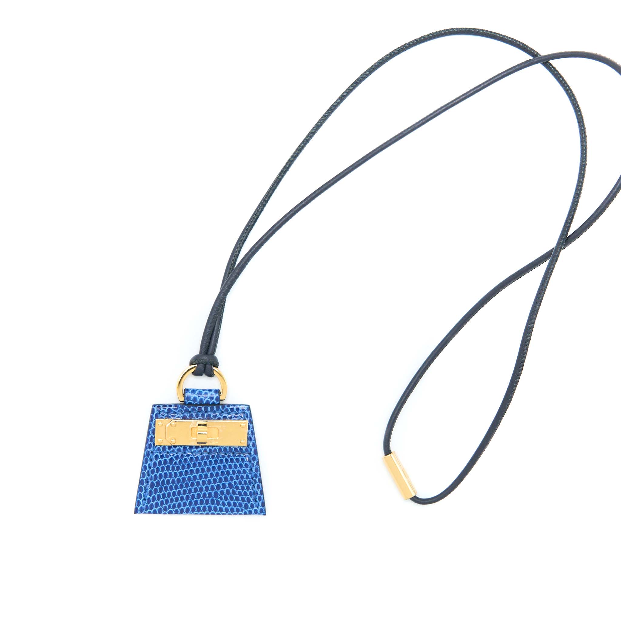 HERMES MONPETITKELLY PENDANT LIZARD BLUE SAPHIR GHW