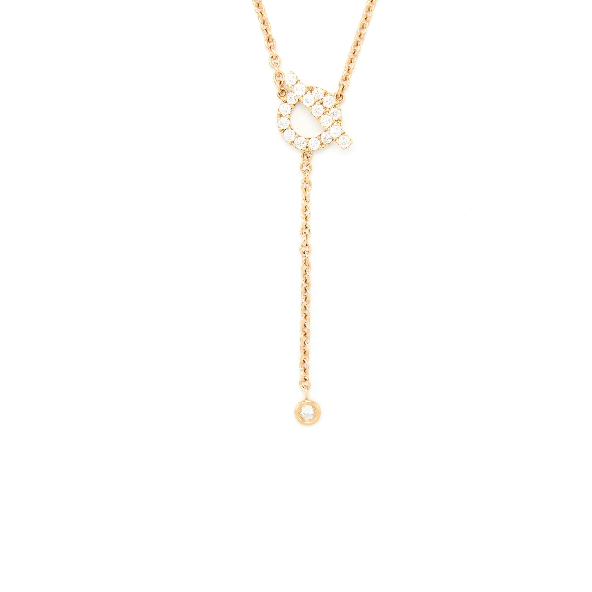 HERMES FINESSE LARIAT NECKLACE ROSE GOLD DIAMONDS