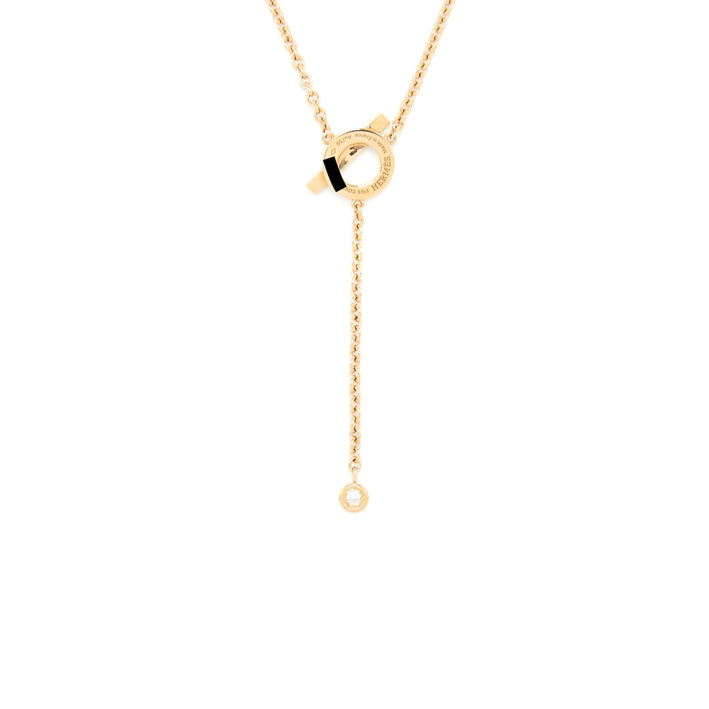 HERMES FINESSE LARIAT NECKLACE ROSE GOLD DIAMONDS