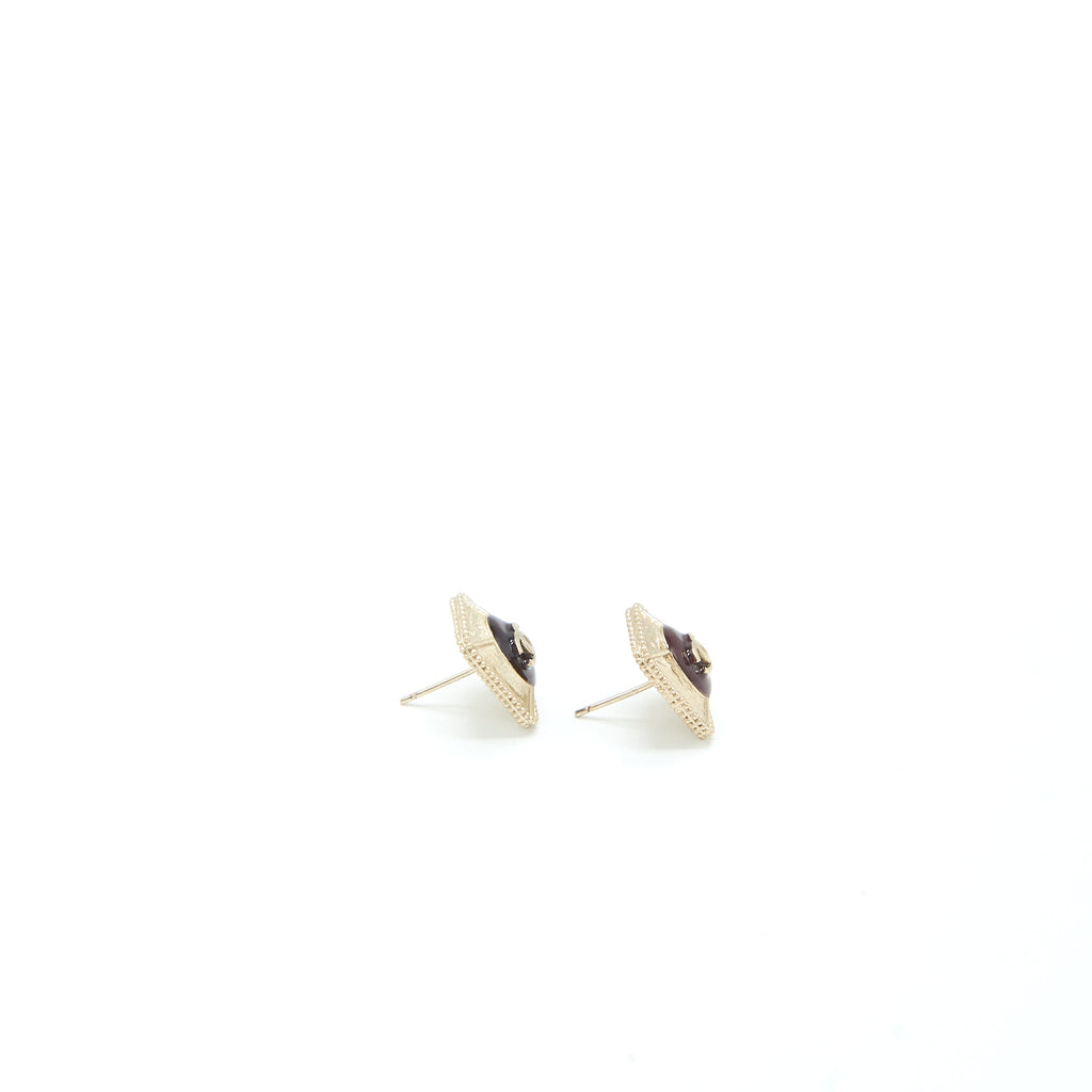 CHANEL SQUARE CC LOGO EARRINGS GOLD TONE