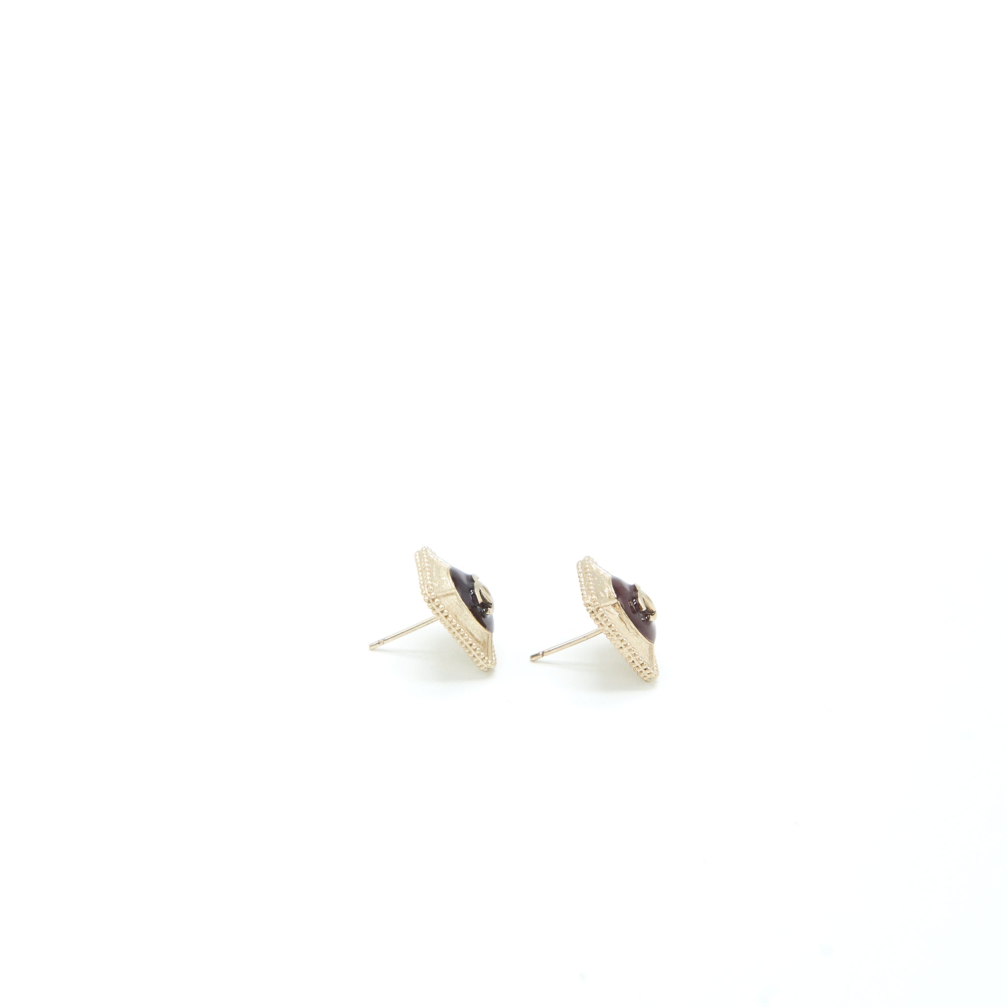 CHANEL SQUARE CC LOGO EARRINGS GOLD TONE