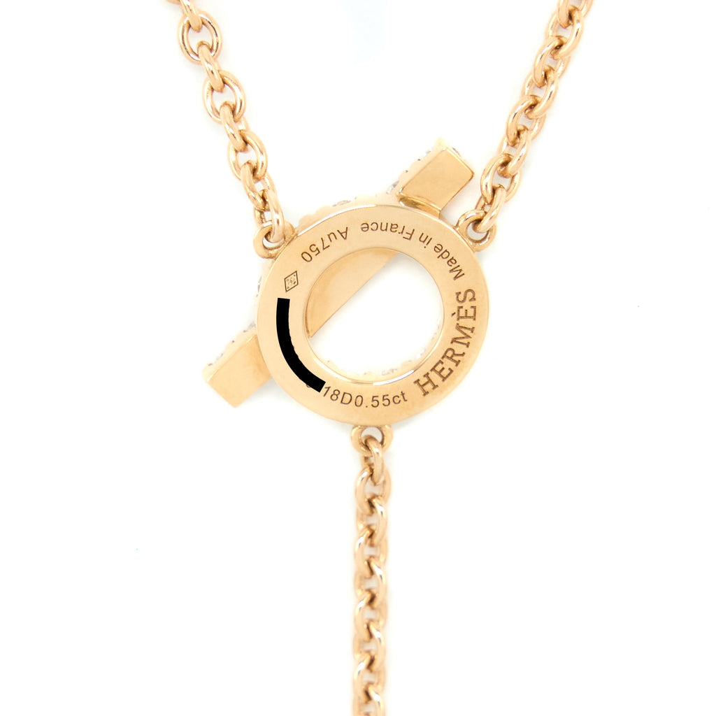 HERMES FINESSE LARIAT NECKLACE ROSE GOLD DIAMONDS