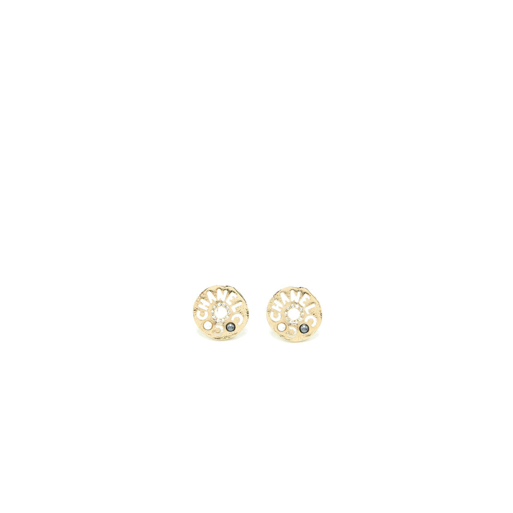 CHANEL ROUND LETTERS EARRINGS CRYSTAL PEARL LGHW
