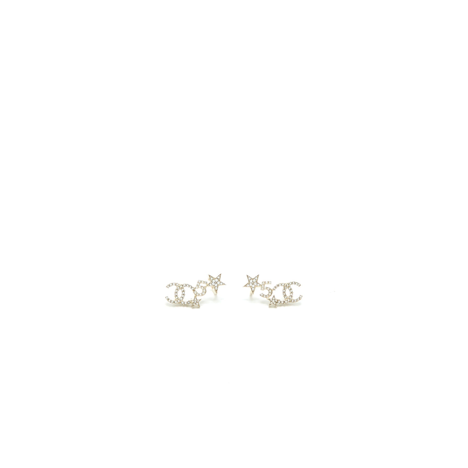 CHANEL CC LOGO NO.5 STAR EARRINGS CRYSTAL LIGHT GOLD TONE