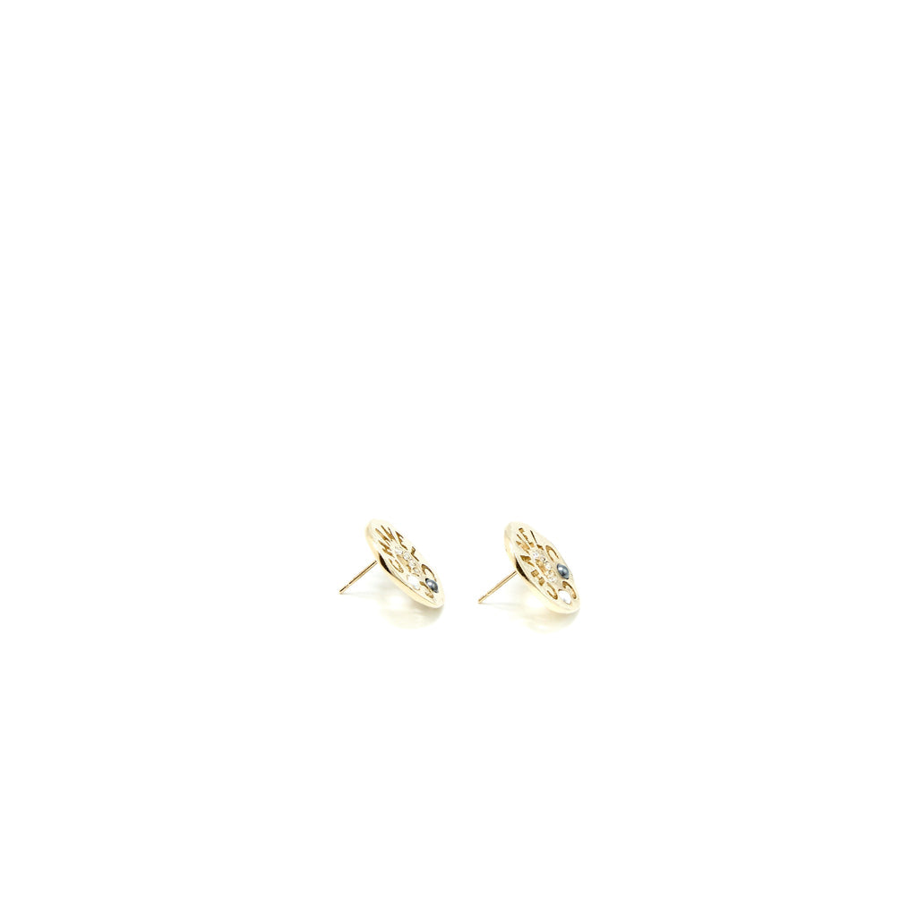 CHANEL ROUND LETTERS EARRINGS CRYSTAL PEARL LGHW