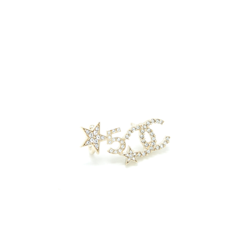 CHANEL CC LOGO NO.5 STAR EARRINGS CRYSTAL LIGHT GOLD TONE