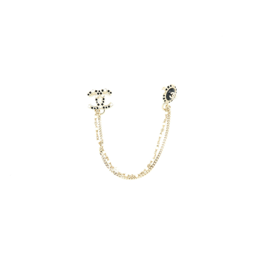 CHANEL CC LOGO CHAIN BROOCH CRYSTAL LIGHT GOLD TONE