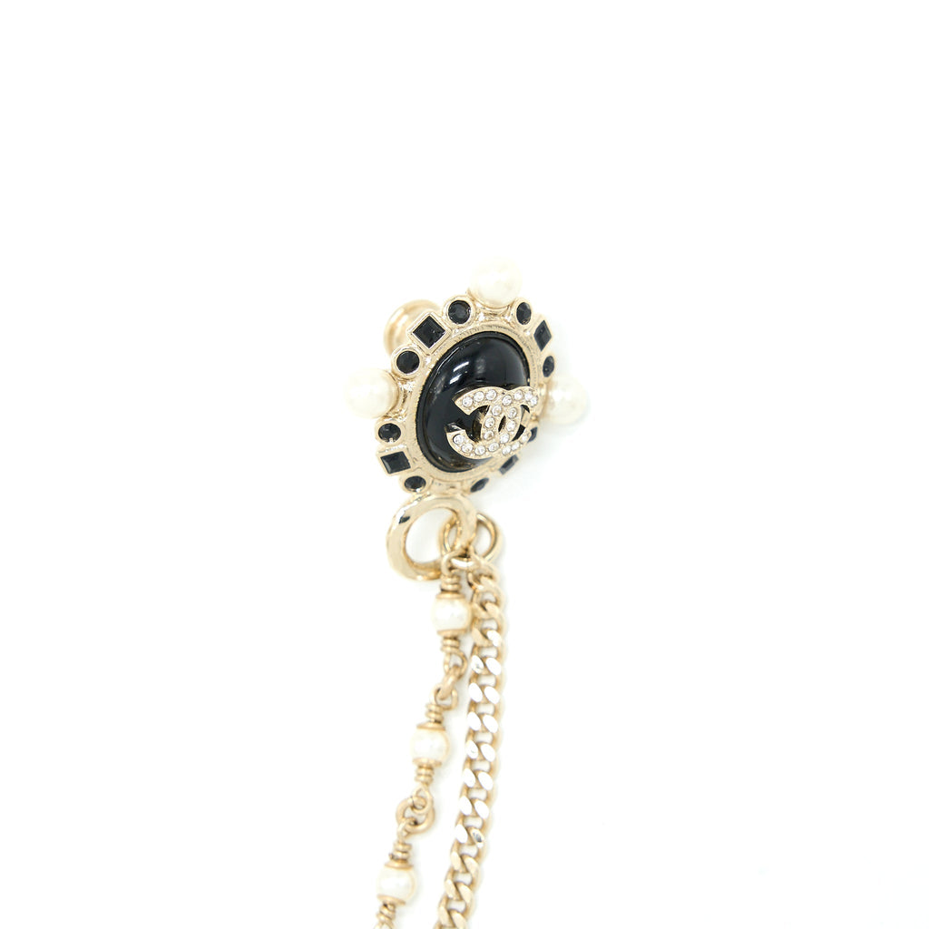 CHANEL CC LOGO CHAIN BROOCH CRYSTAL LIGHT GOLD TONE
