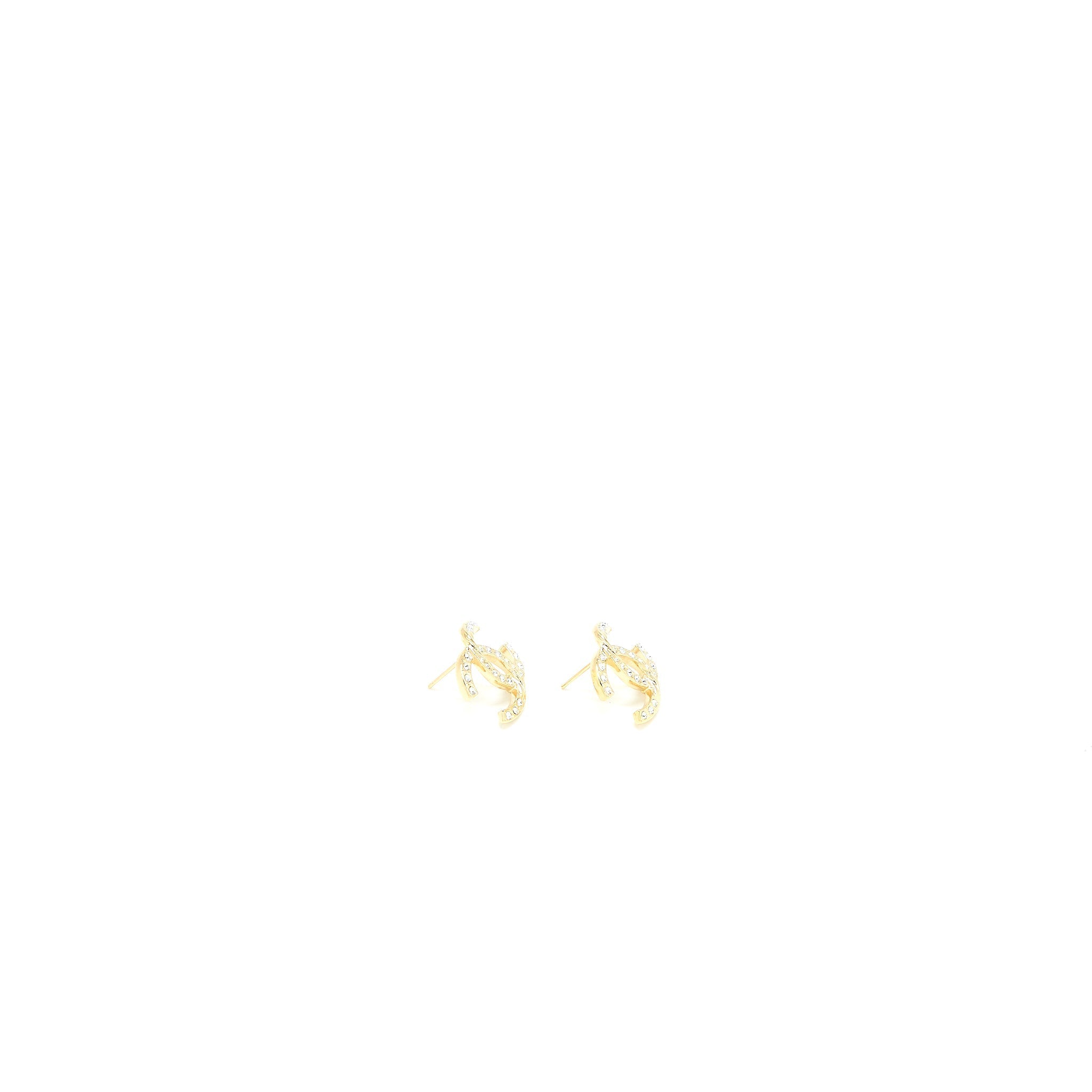 CHANEL CC LOGO EARRINGS CRYSTAL LIGHT GOLD TONE
