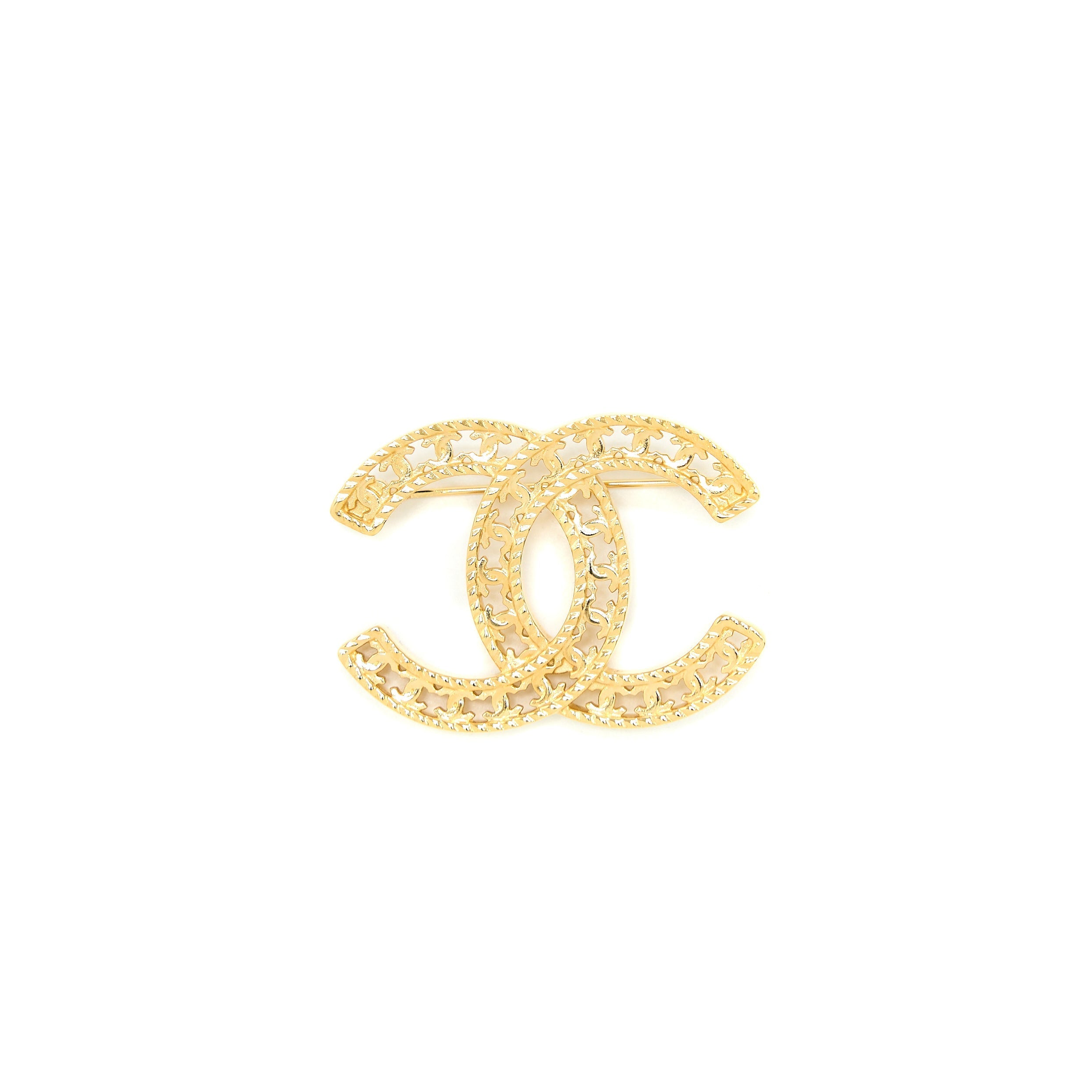 CHANEL CC LOGO/MINI CC LOGO BROOCH GOLD TONE