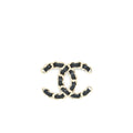CHANEL CC LOGO LEATHER CHAIN BROOCH BLACK AND LIGHT GOLD TONE