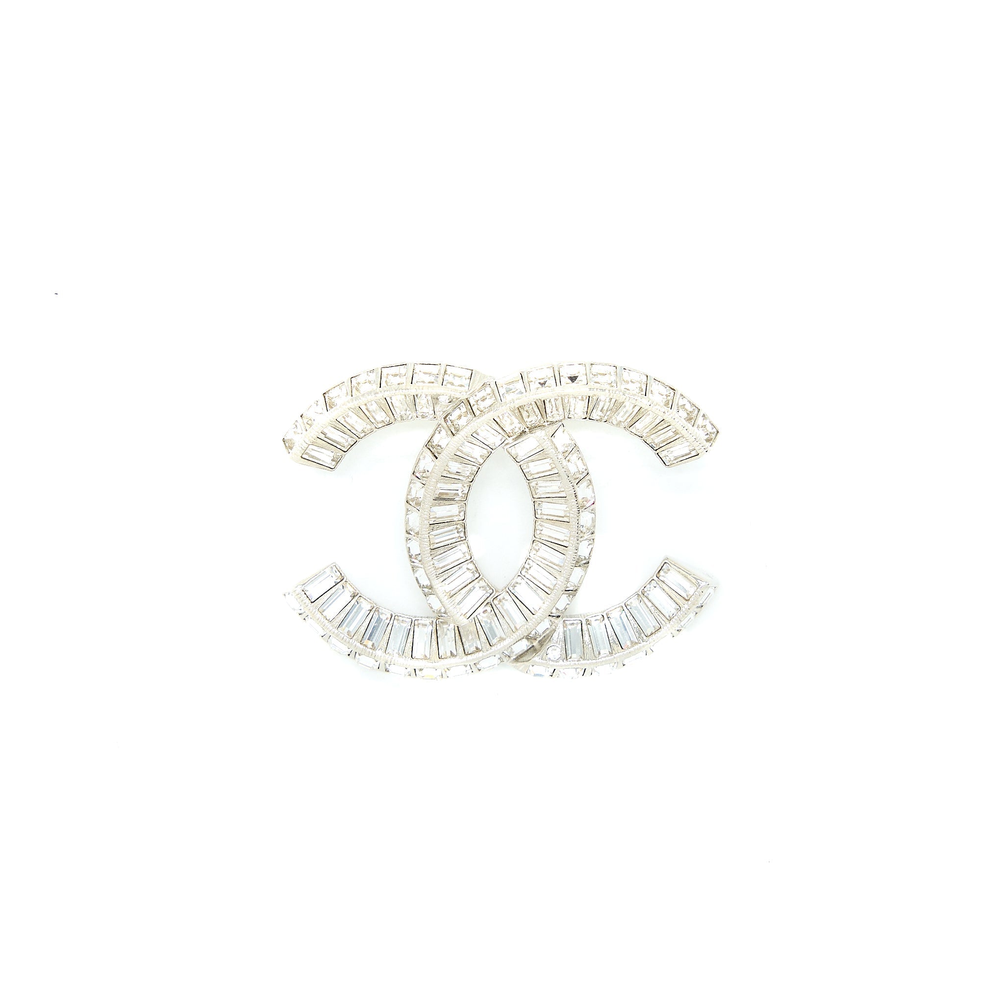 CHANEL CC LOGO BROOCH METAL/STRASS SILVER TONE