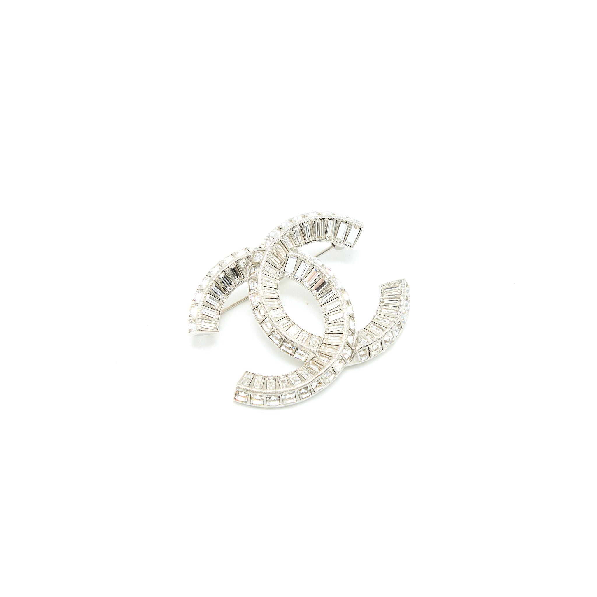 CHANEL CC LOGO BROOCH METAL/STRASS SILVER TONE