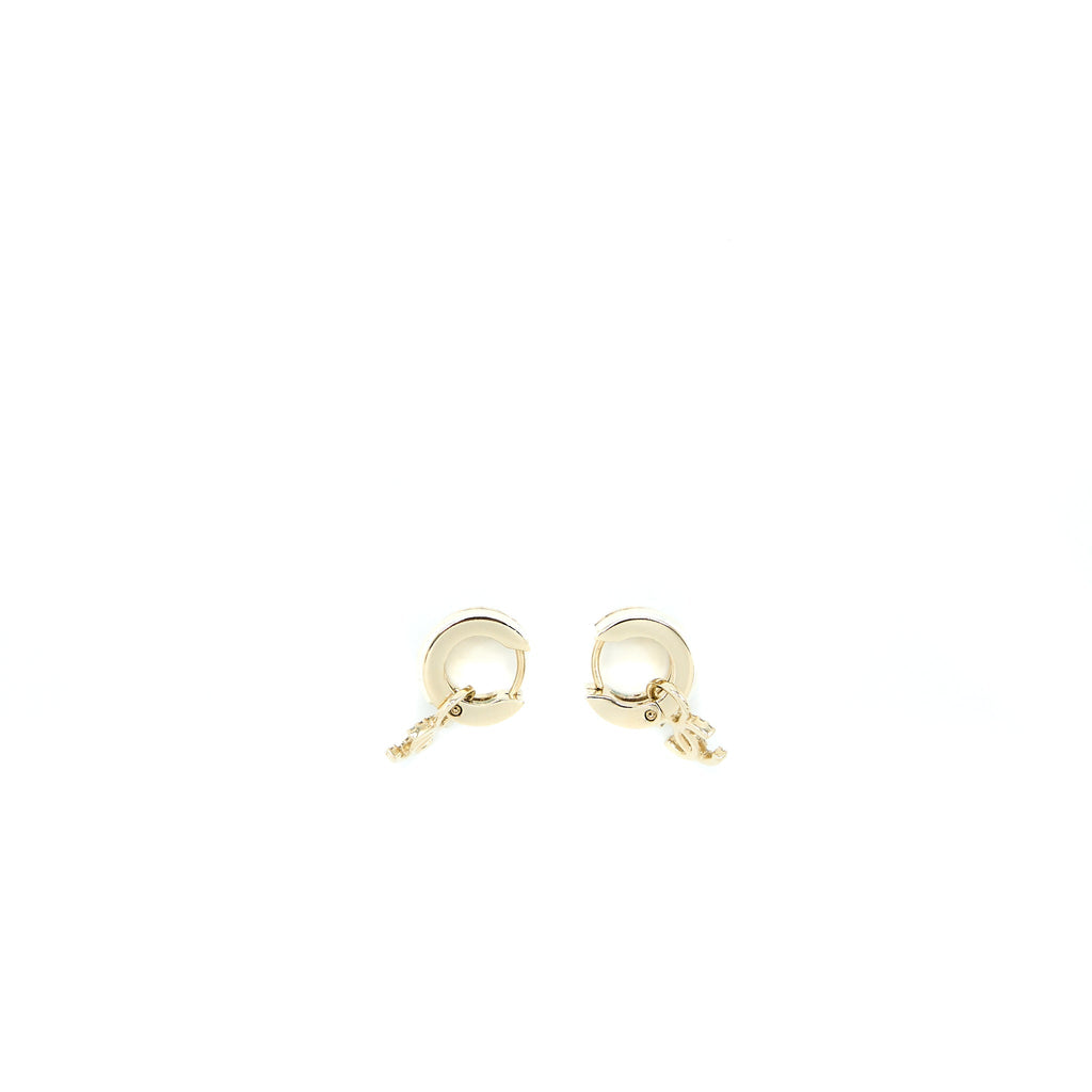 CHANEL CC LOGO DROP EARRING WITH CRYSTAL LIGHT GOLD TONE