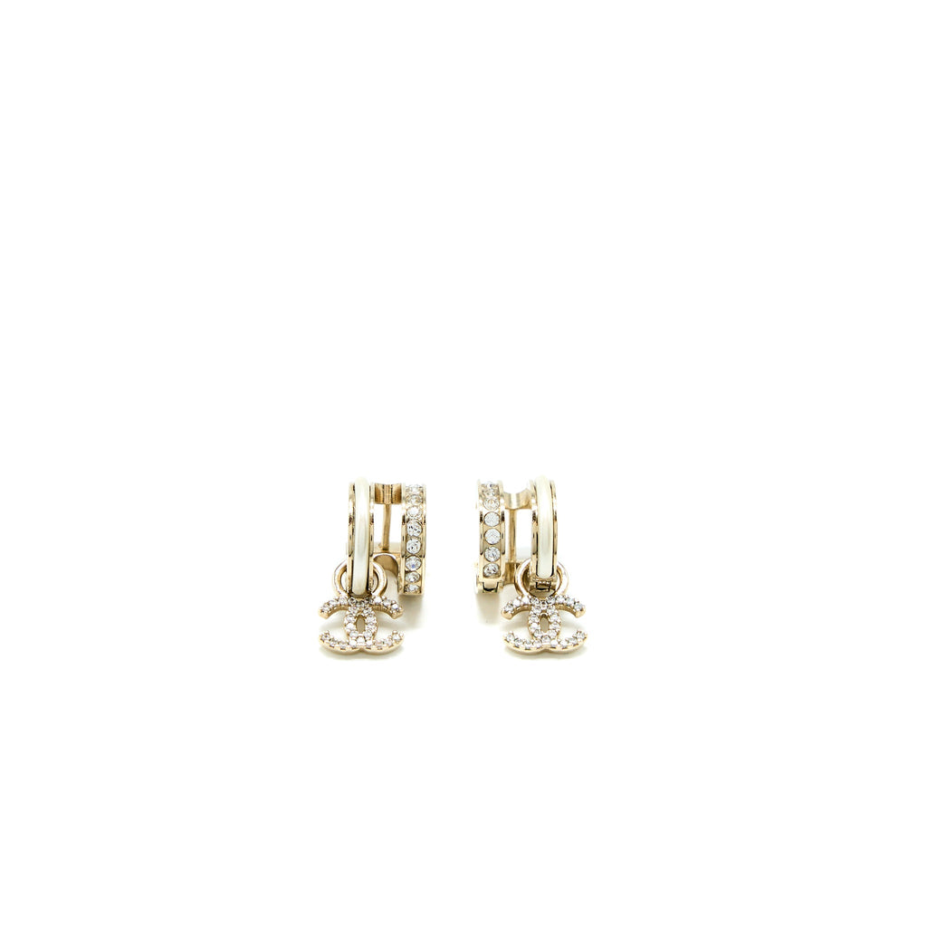 CHANEL CC LOGO DROP EARRING WITH CRYSTAL LIGHT GOLD TONE