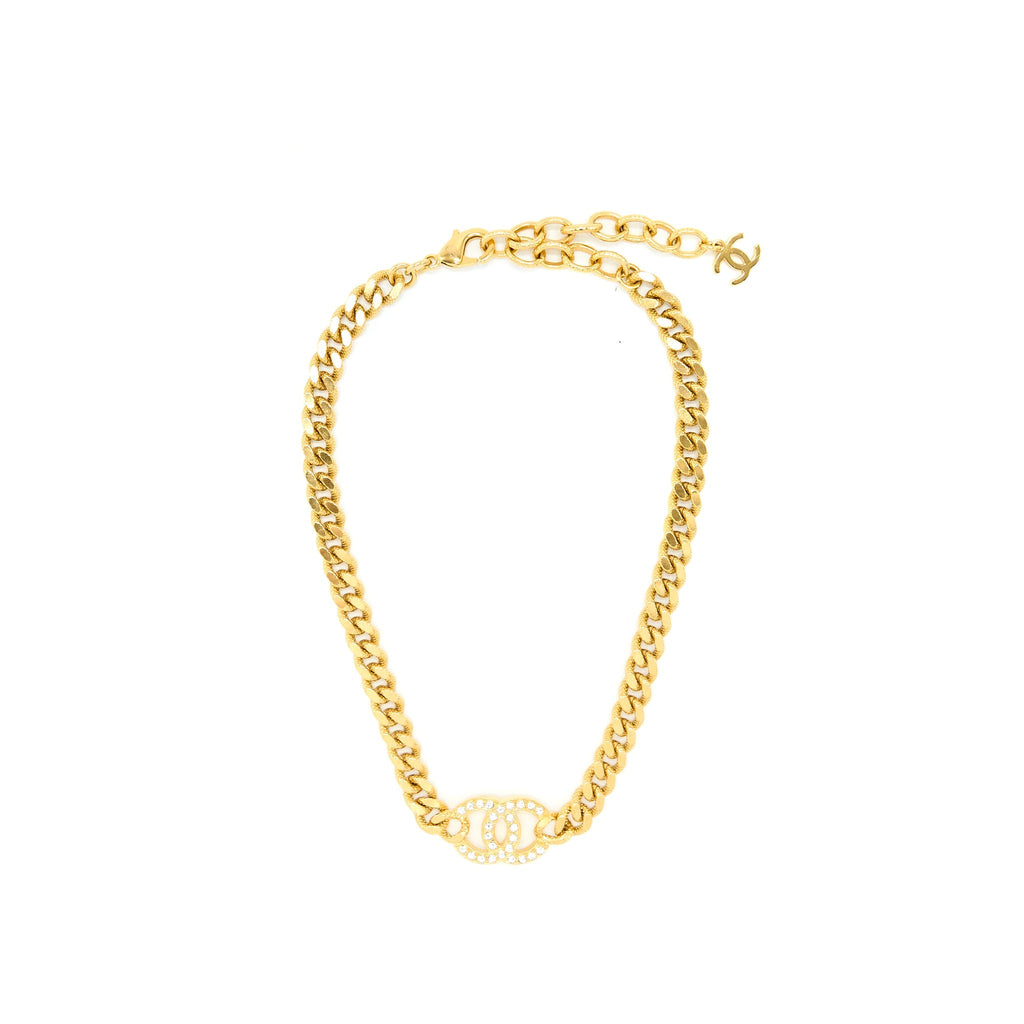 CHANEL CRYSTAL CC LOGO CHOKER GOLD TONE