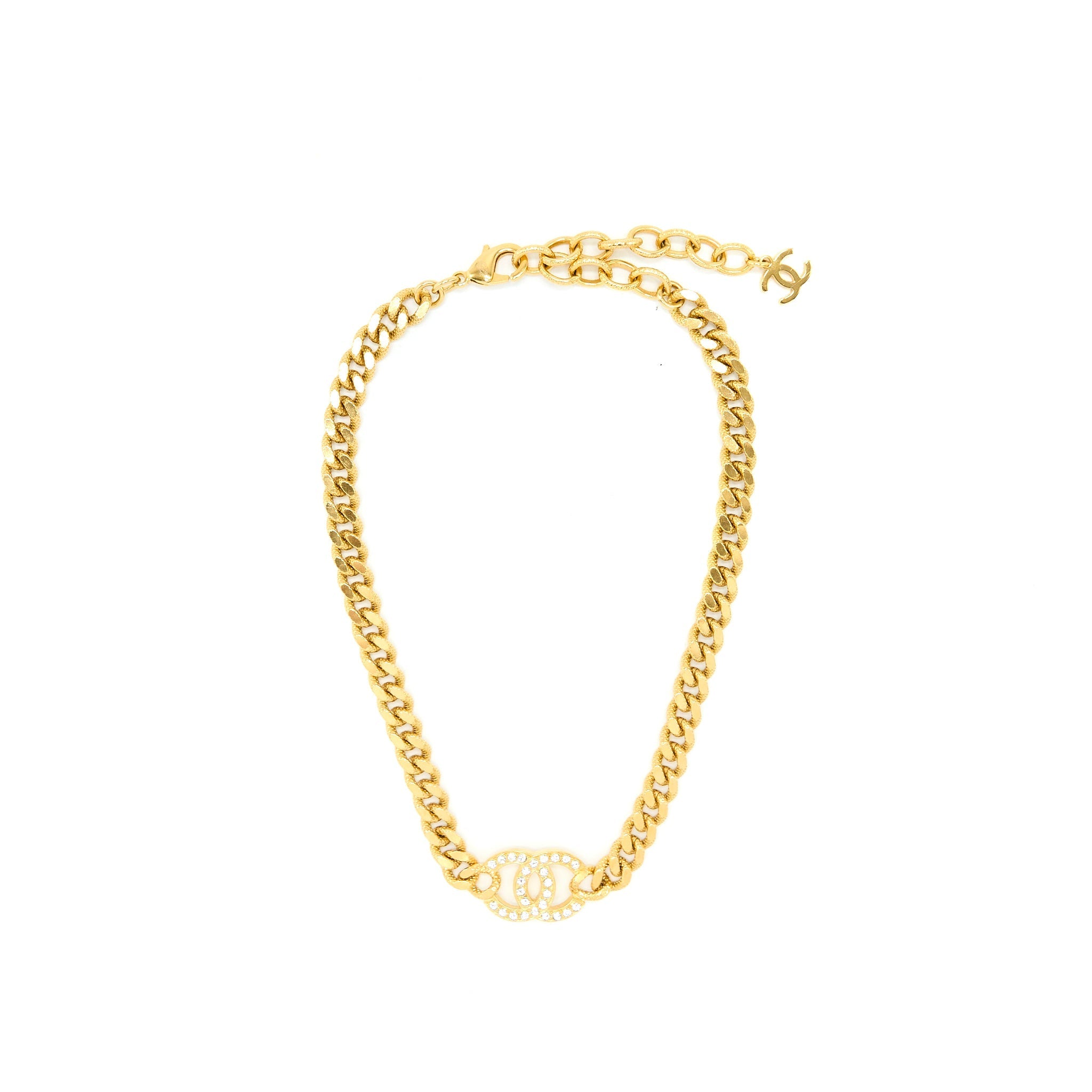 CHANEL CRYSTAL CC LOGO CHOKER GOLD TONE