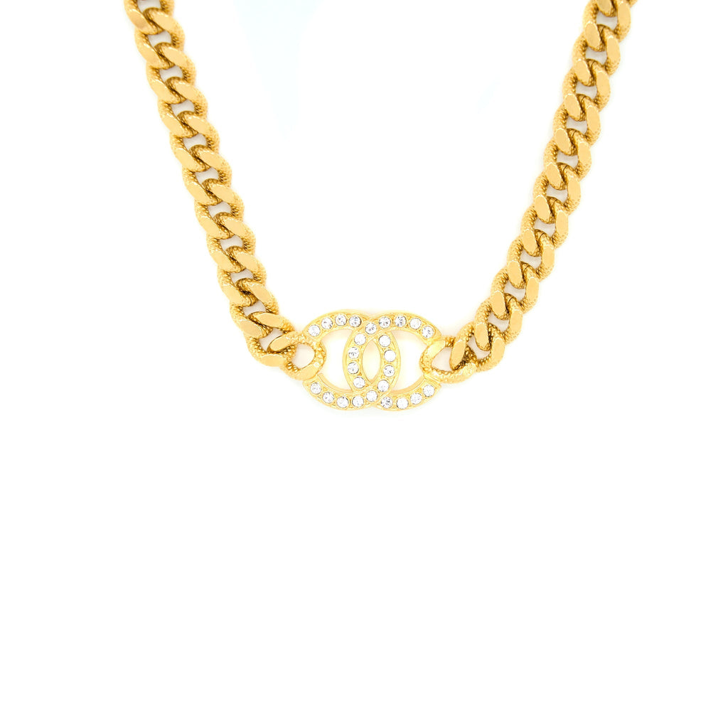 CHANEL CRYSTAL CC LOGO CHOKER GOLD TONE