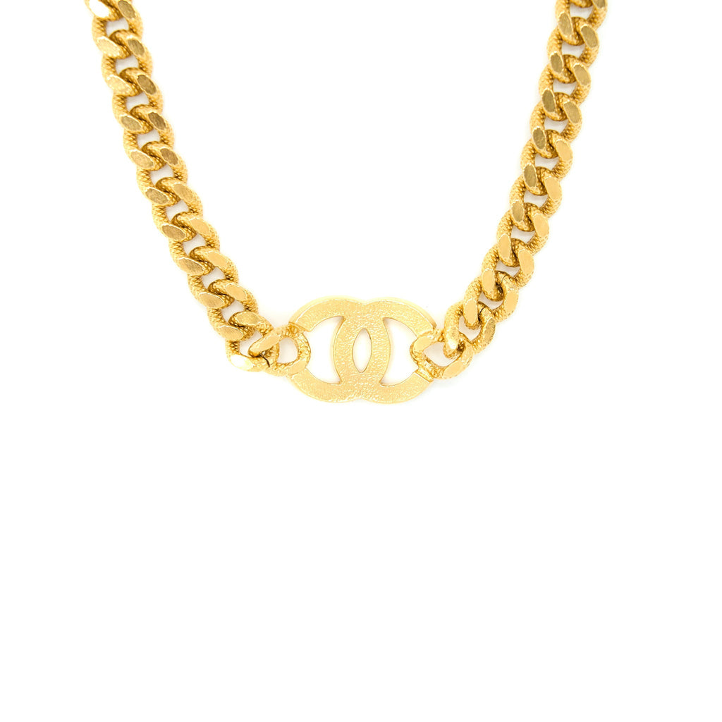 CHANEL CRYSTAL CC LOGO CHOKER GOLD TONE