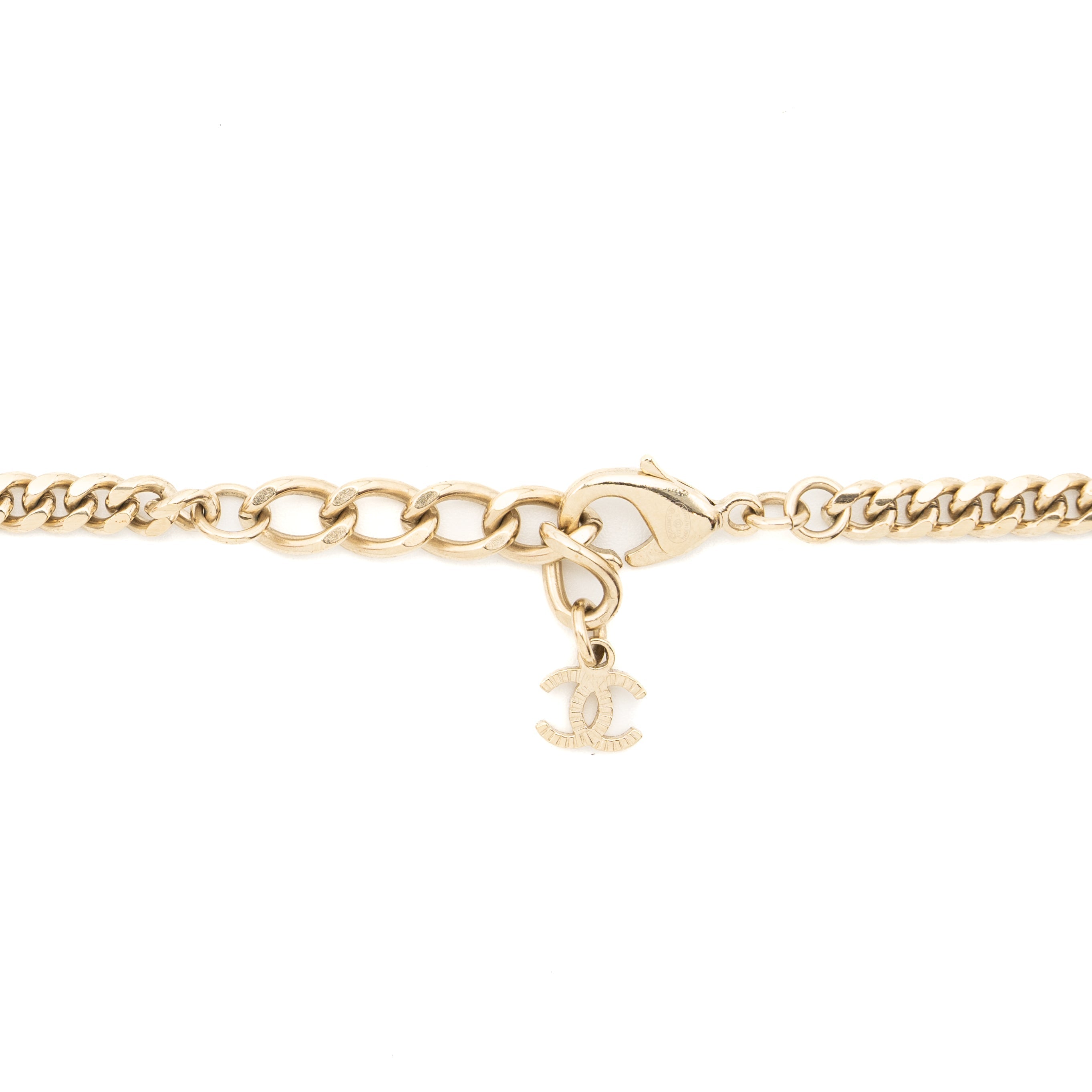 CHANEL NO.5 PERFUME BOTTLE LONG NECKLACE LIGHT GOLD TONE